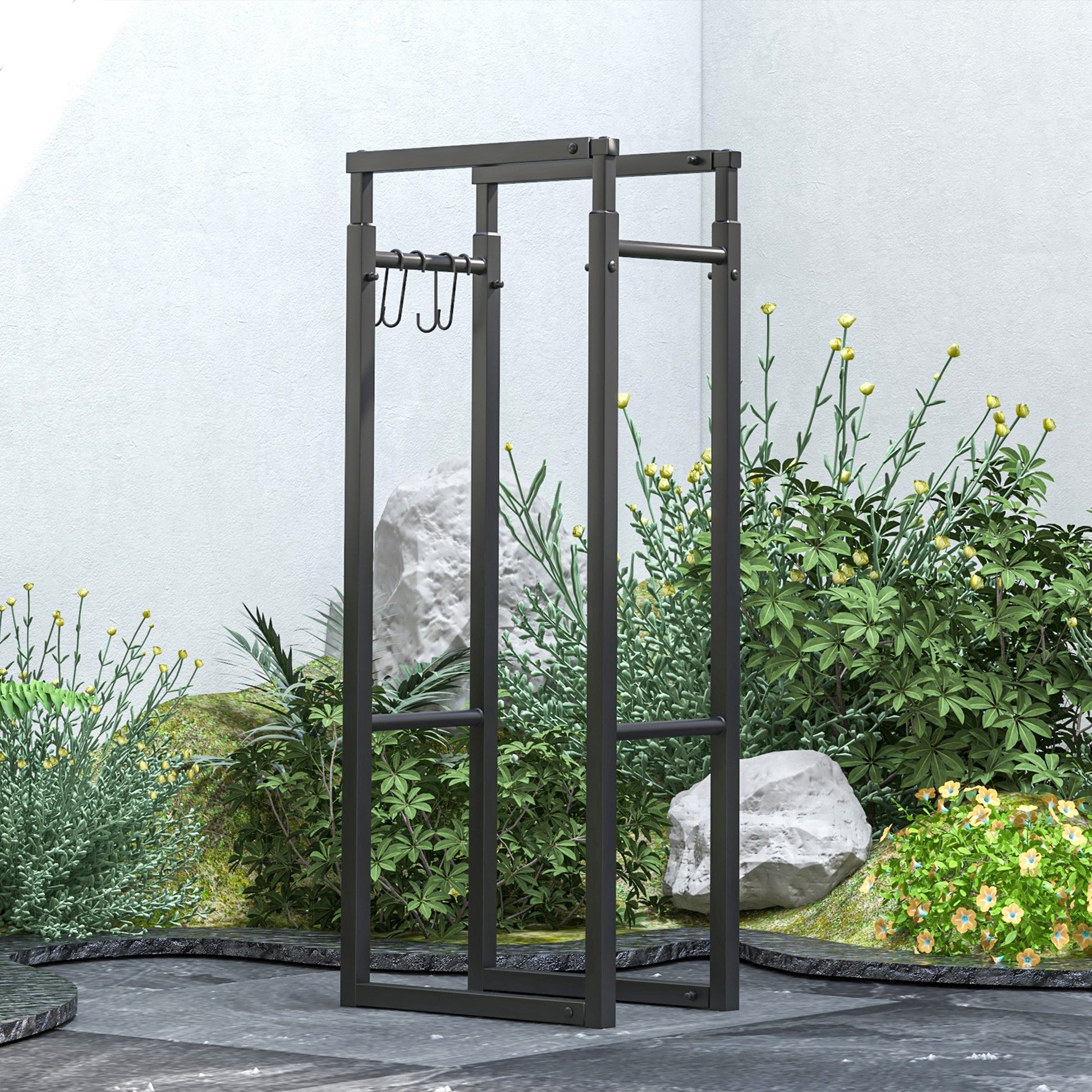 Adjustable Firewood Log Rack Heavy-Duty Steel Log Holder for Outdoor Indoor Use, 25.6" x 9.8" x 59.1", Black Firewood Racks   at Gallery Canada