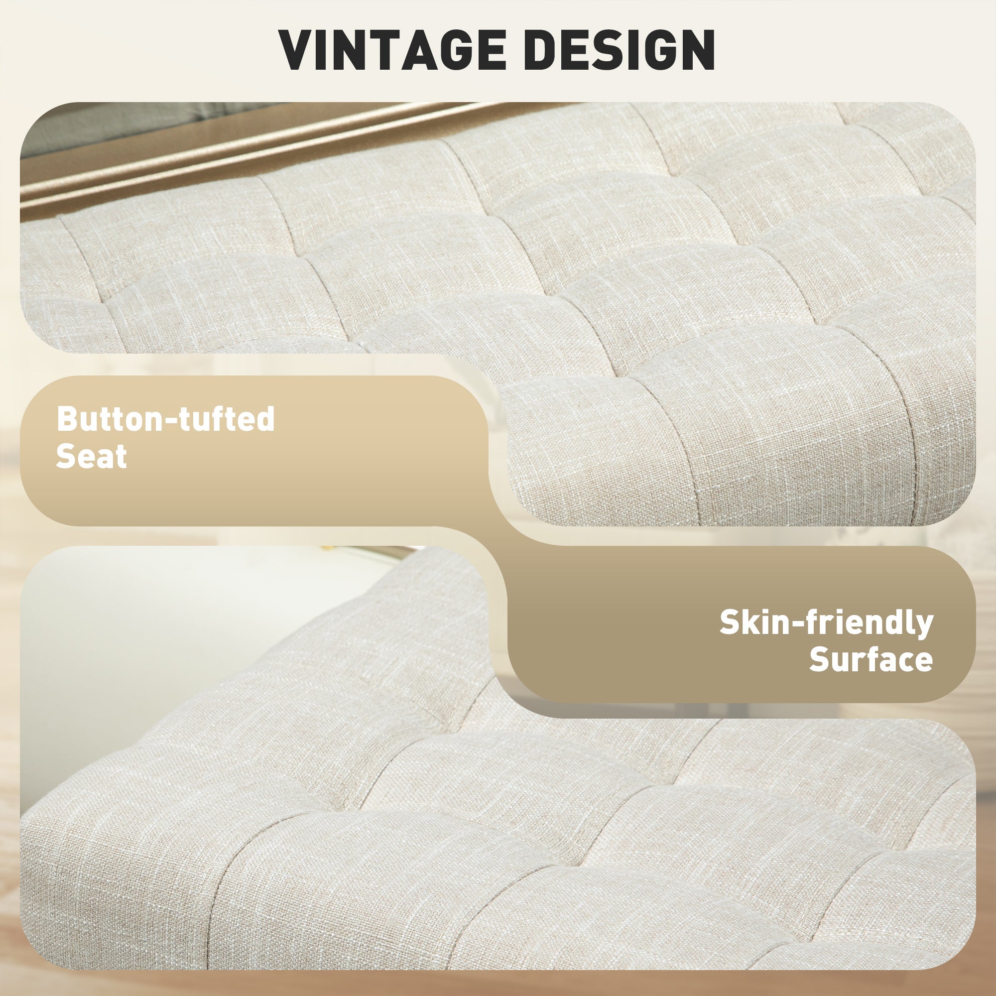 Storage Ottoman, Linen Fabric End of Bed Bench with Button Tufted Storage Bench for Bedroom, Beige Storage Ottomans & Benches at Gallery Canada