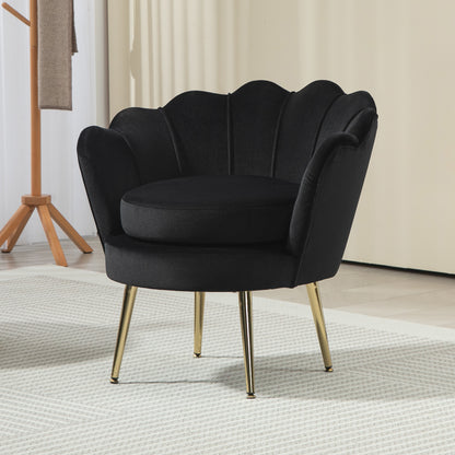 Modern Accent Chair, Velvet-Touch Fabric Leisure Club Chair with Gold Metal Legs for Bedroom, Black Accent Chairs at Gallery Canada