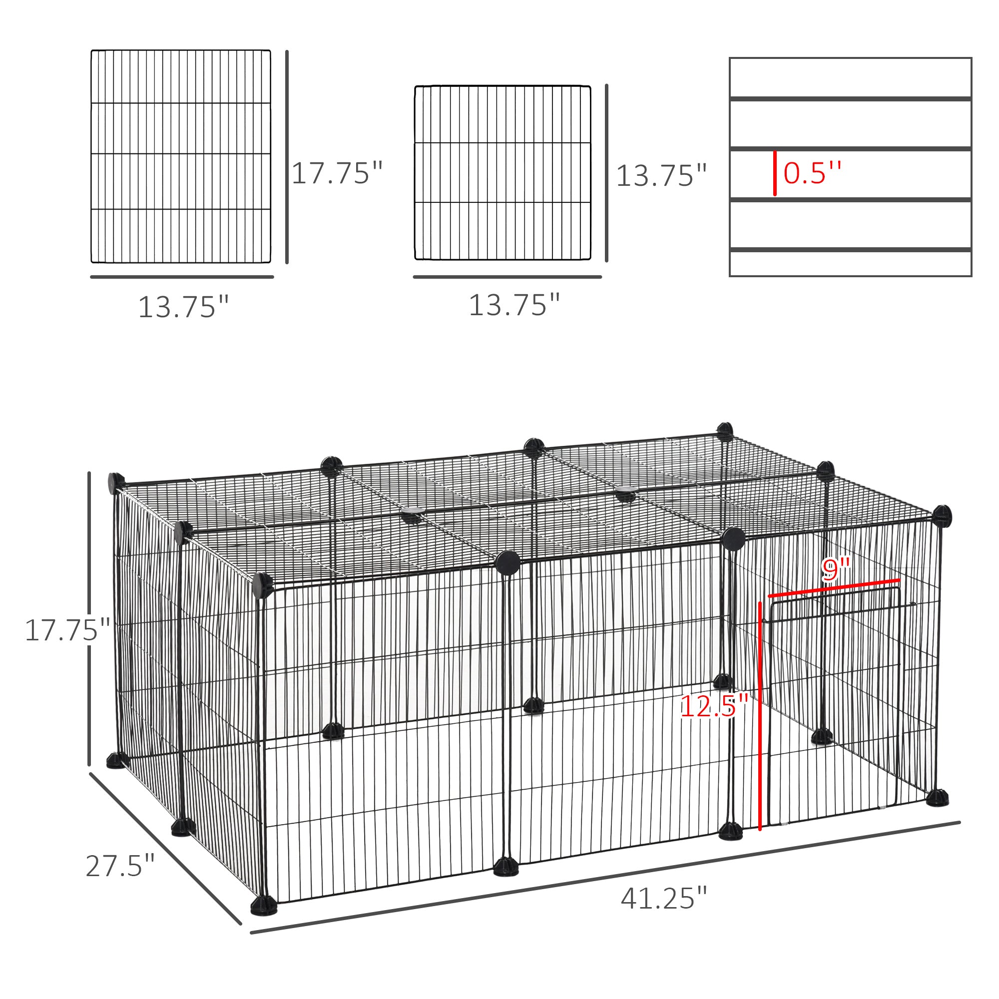 Small Animal Cage for Bunny, Guinea Pig, Chinchilla, Hedgehog, Portable Pet Enclosure with Door, 16 Panels Houses & Habitats   at Gallery Canada