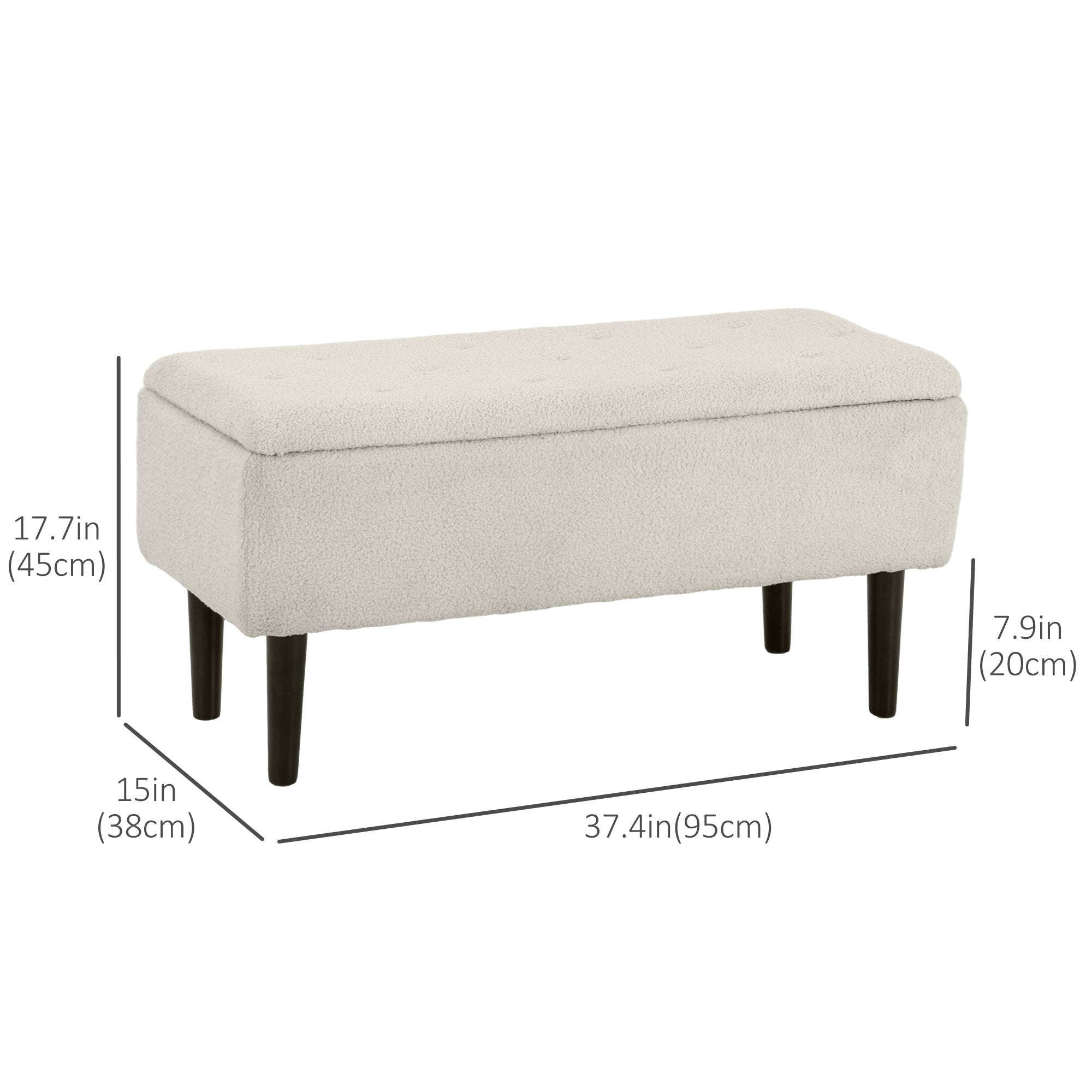 37 Inch Modern Ottoman with Storage and Wooden Legs, Storage Ottoman with Teddy Velvet Upholstery, for Living Room, Bedroom, Cream White Storage Ottomans & Benches at Gallery Canada