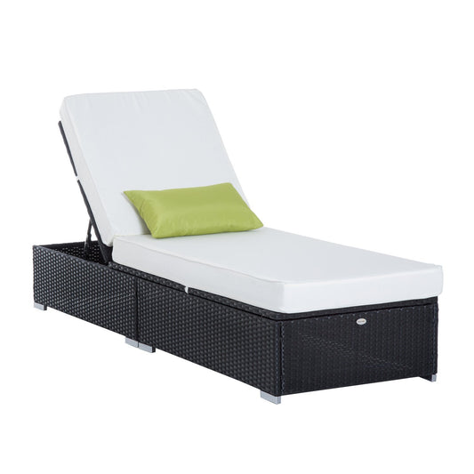 Patio Wicker Lounger, Outdoor PE Rattan Single Chaise Lounge, Aluminum Frame Garden Furniture Sun Lounger Bed with Adjustable Recliner Backrest, Cream Chaise Loungers   at Gallery Canada