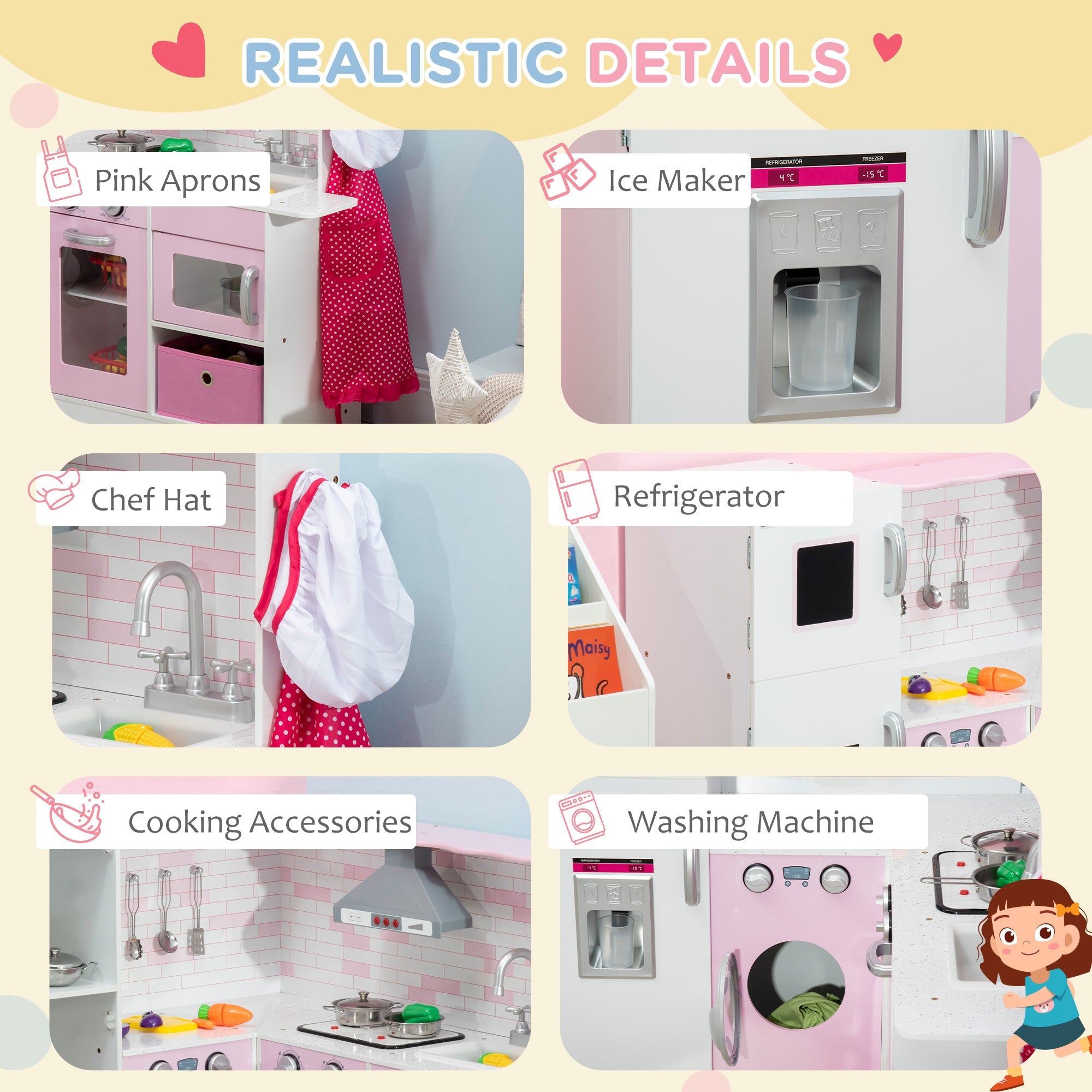 Wooden Kids Kitchen Playset with Light, Sound, Storage, Ice Maker, White Play Kitchen   at Gallery Canada