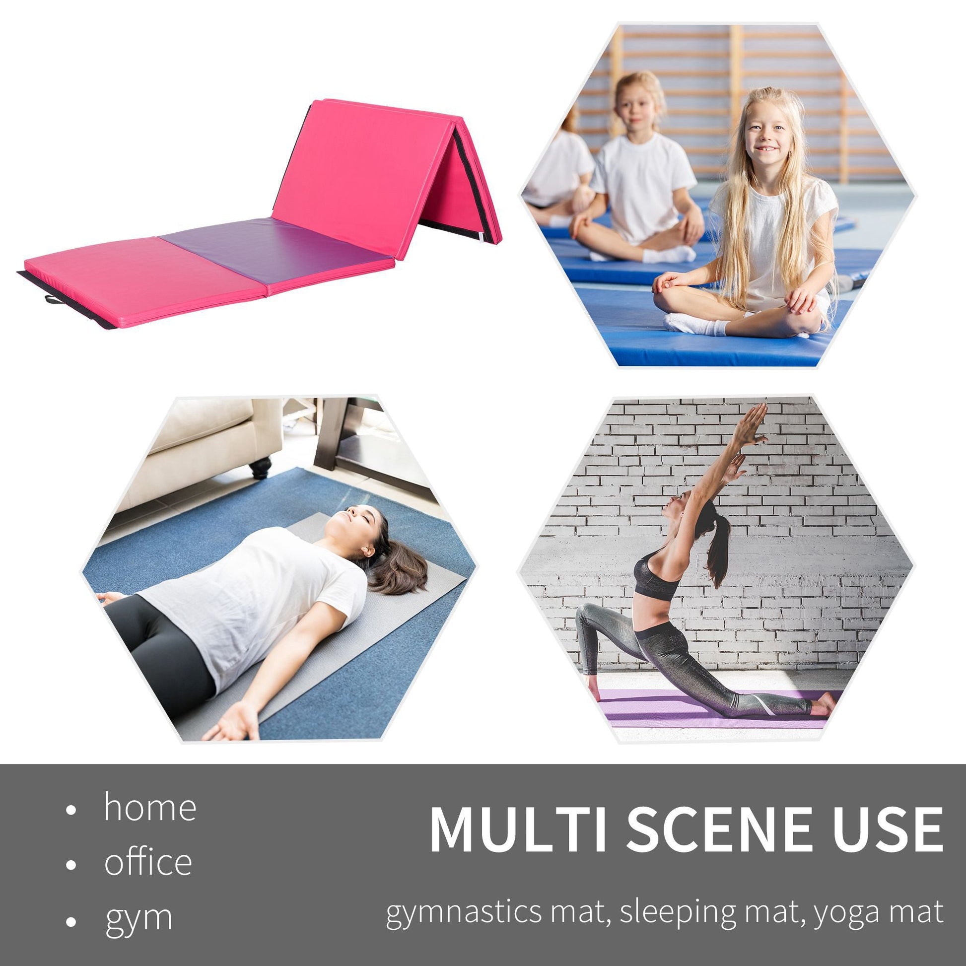 4'x10'x2'' Folding Gymnastics Tumbling Mat, Exercise Mat with Carrying Handles for Yoga, MMA, Martial Arts, Stretching, Core Workouts, Pink and Purple Gymnastics Mats   at Gallery Canada