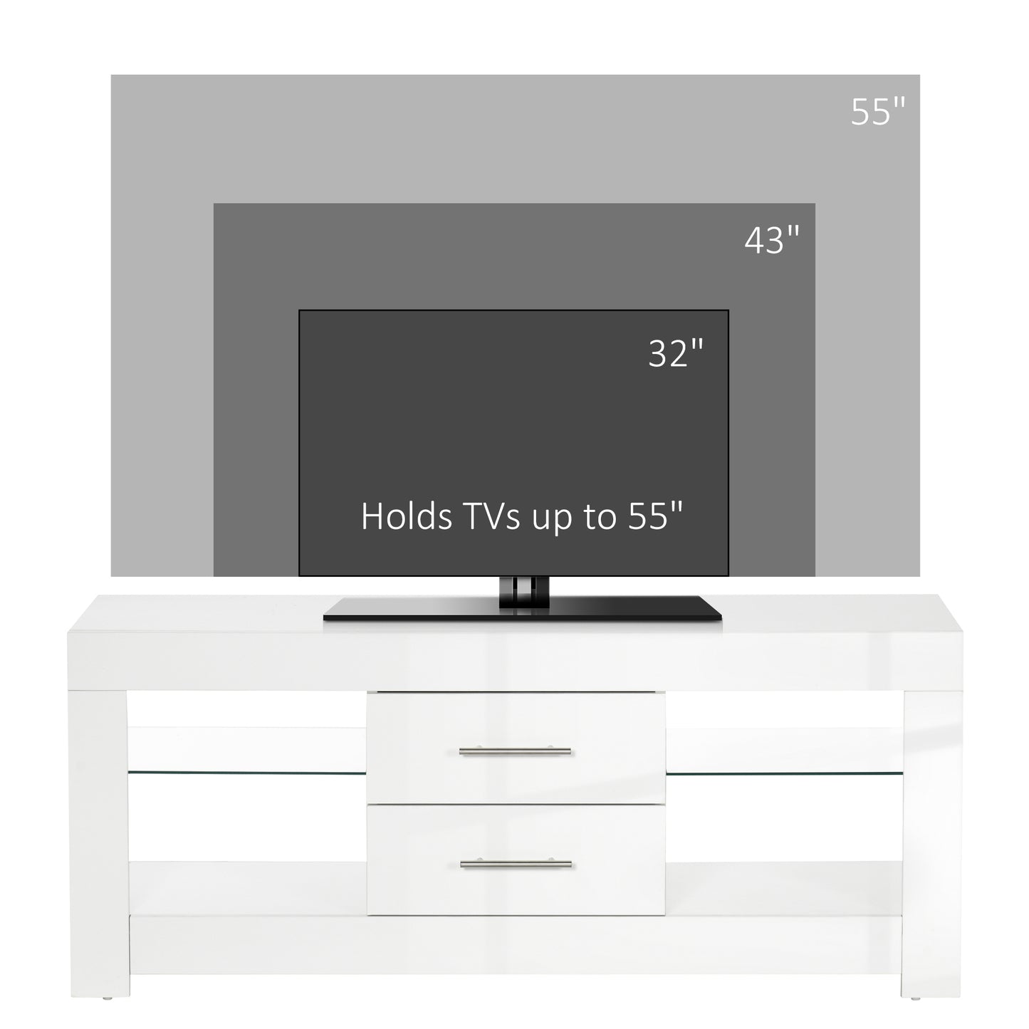 TV Stand with LED Lights for TVs up to 55", TV Cabinet with Storage Shelves and Drawers, 47.2"x15.7"x19.7", White TV Stands   at Gallery Canada