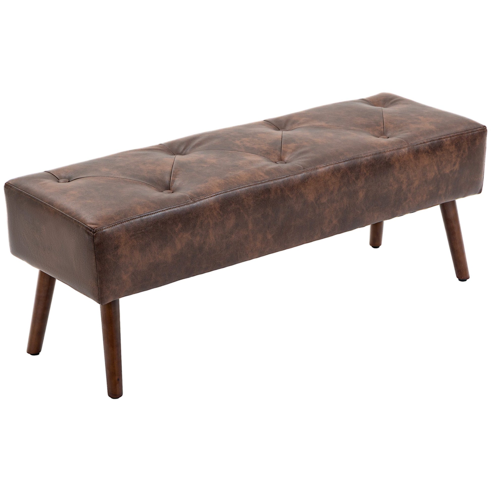 Bedroom Bench, End of Bed Bench with Button Tufted Design, PU Leather Upholstered Entryway Bench with Wood Legs, Brown Storage Ottomans & Benches Brown  at Gallery Canada