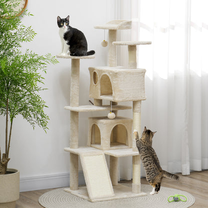 54" Cat Tree, Multi-Level Cat Tower with Scratching Posts, Cat Condos, Bed, Platforms, Ramp, Toy Ball, Beige Cat Towers   at Gallery Canada