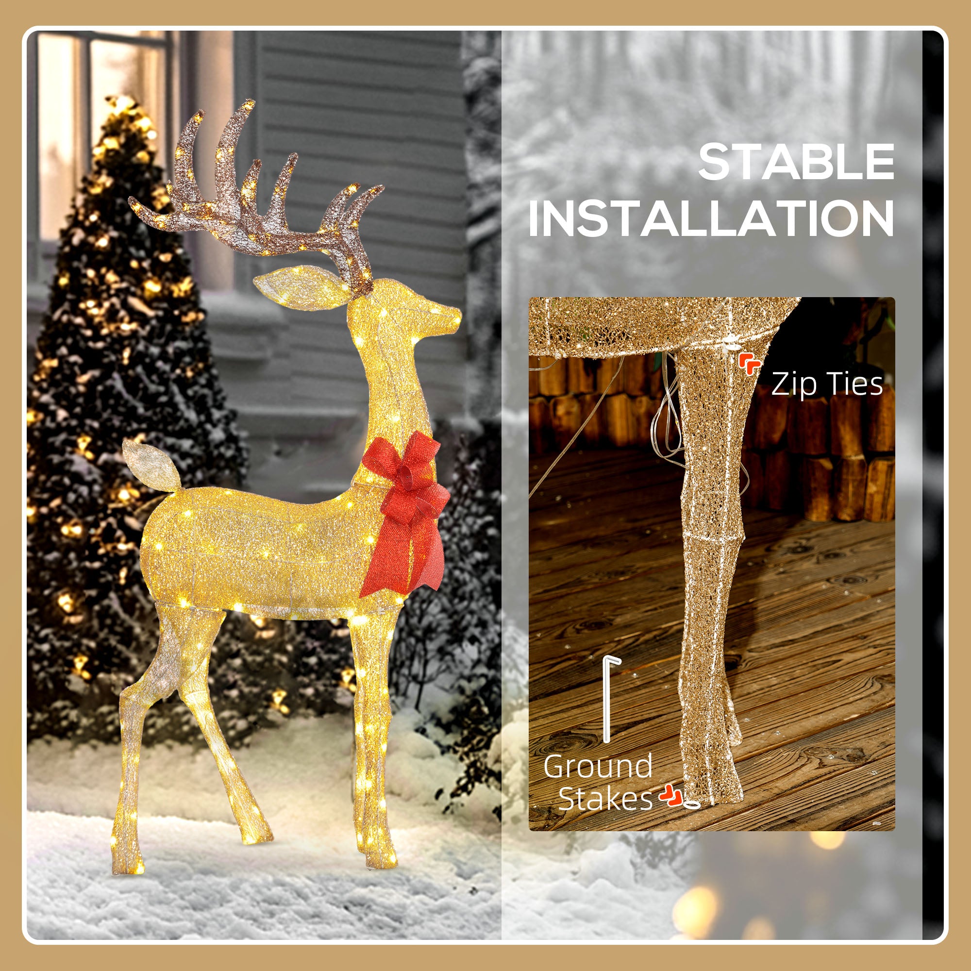 Light Up Reindeer Yard Decoration, Lighted Deer Christmas Decoration with LED Lights for Indoor, Outdoor, Lawn, Gold Christmas Deer Lights   at Gallery Canada