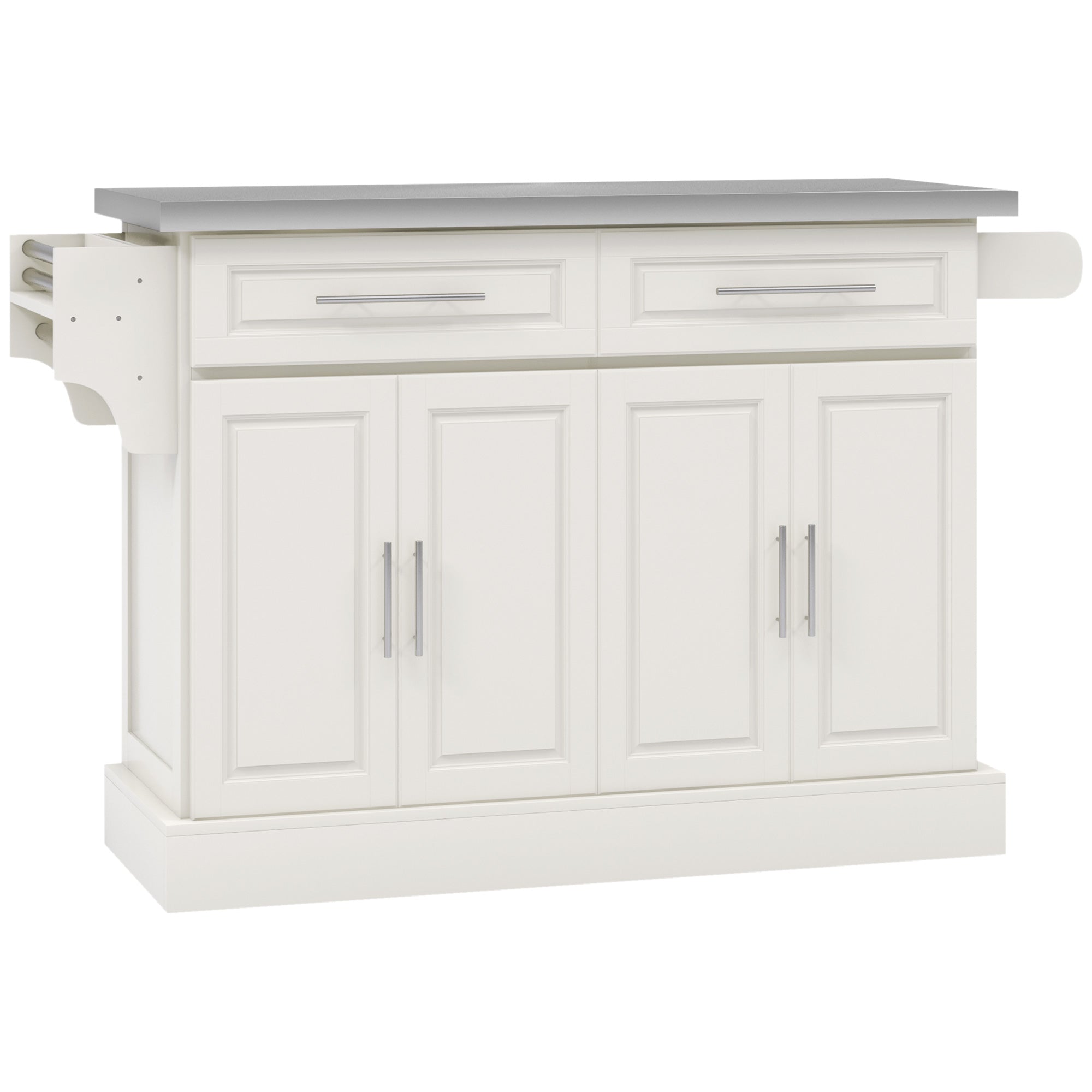 Rolling Kitchen Island with Storage and Stainless Steel Top, Kitchen Trolley with Drawers, Cabinets, Towel Rack, Cream Kitchen Islands & Kitchen Carts at Gallery Canada
