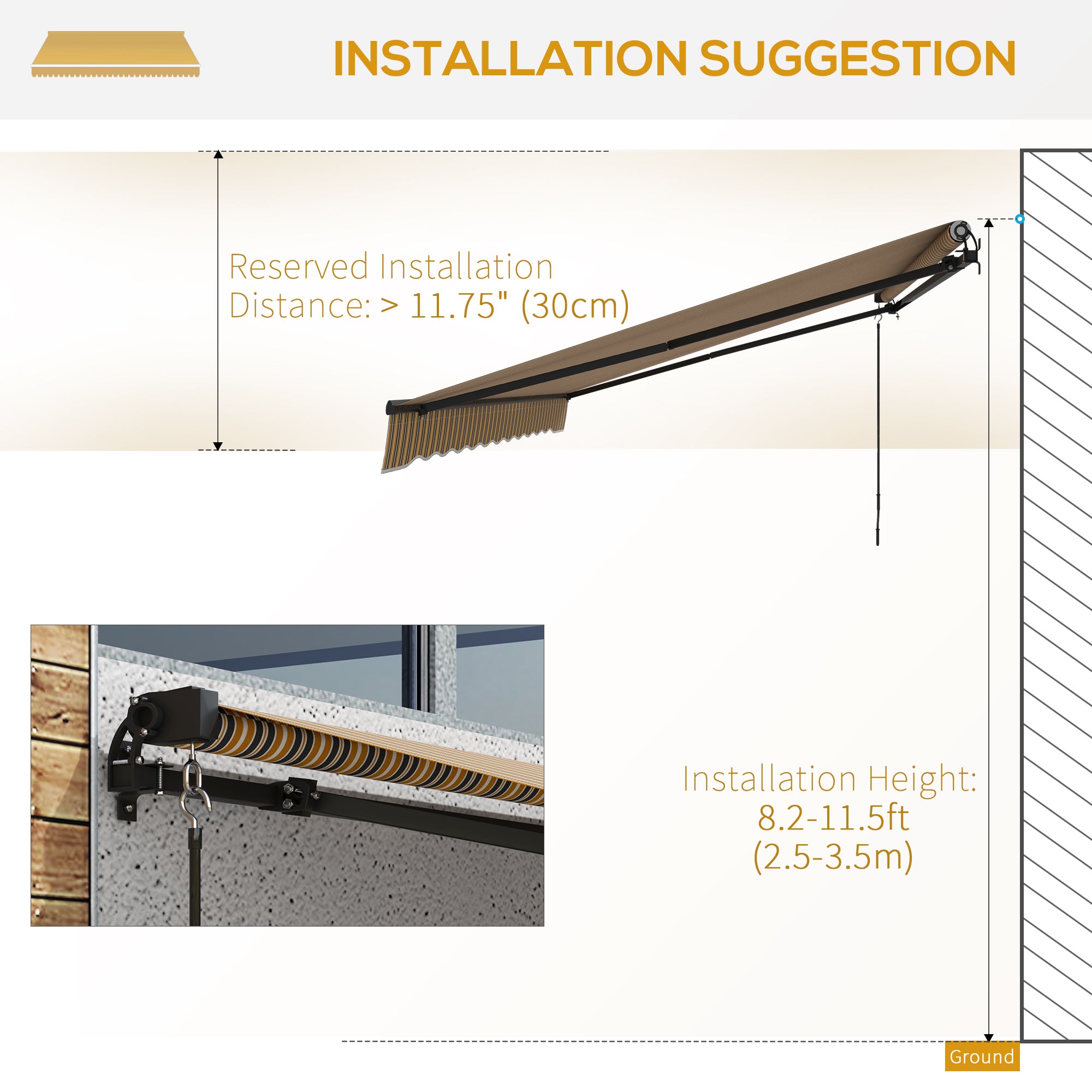 15' x 10' Retractable Awning, 280gsm UV Resistant Sunshade Shelter, for Deck, Balcony, Yard, Amber and Dark Grey Window Awnings at Gallery Canada