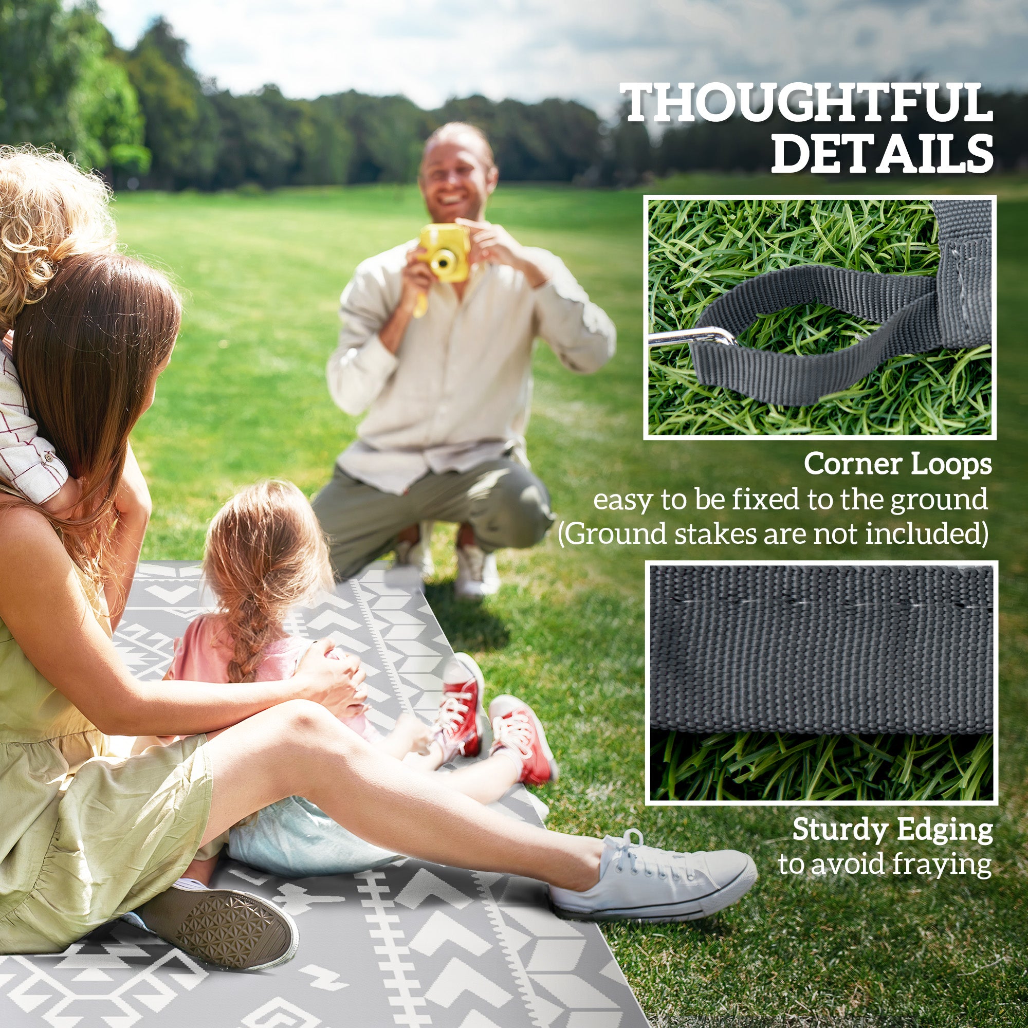 9' x 12' Outdoor RV Rug, Reversible Patio Floor Mat with Carry Bag, Rhombus Patchwork, Grey and White Garden Decor at Gallery Canada