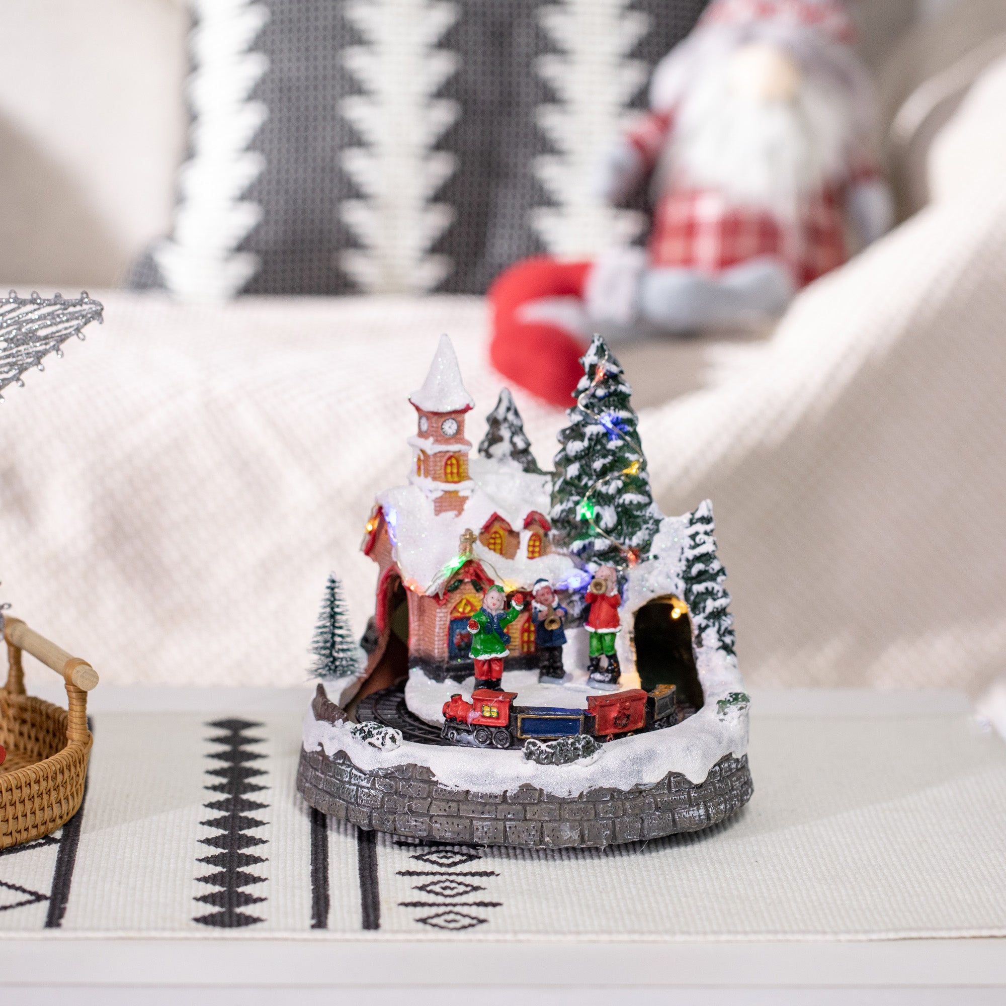 Desktop Christmas Decoration, Christmas Village Houses with Rotating Train, Battery Operated, Multicolored Christmas Village Houses   at Gallery Canada