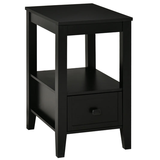 Side Table, Modern Coffee End Table with Drawer and Shelf, Nightstand for Bedroom, Living Room, Black Side Tables Black  at Gallery Canada