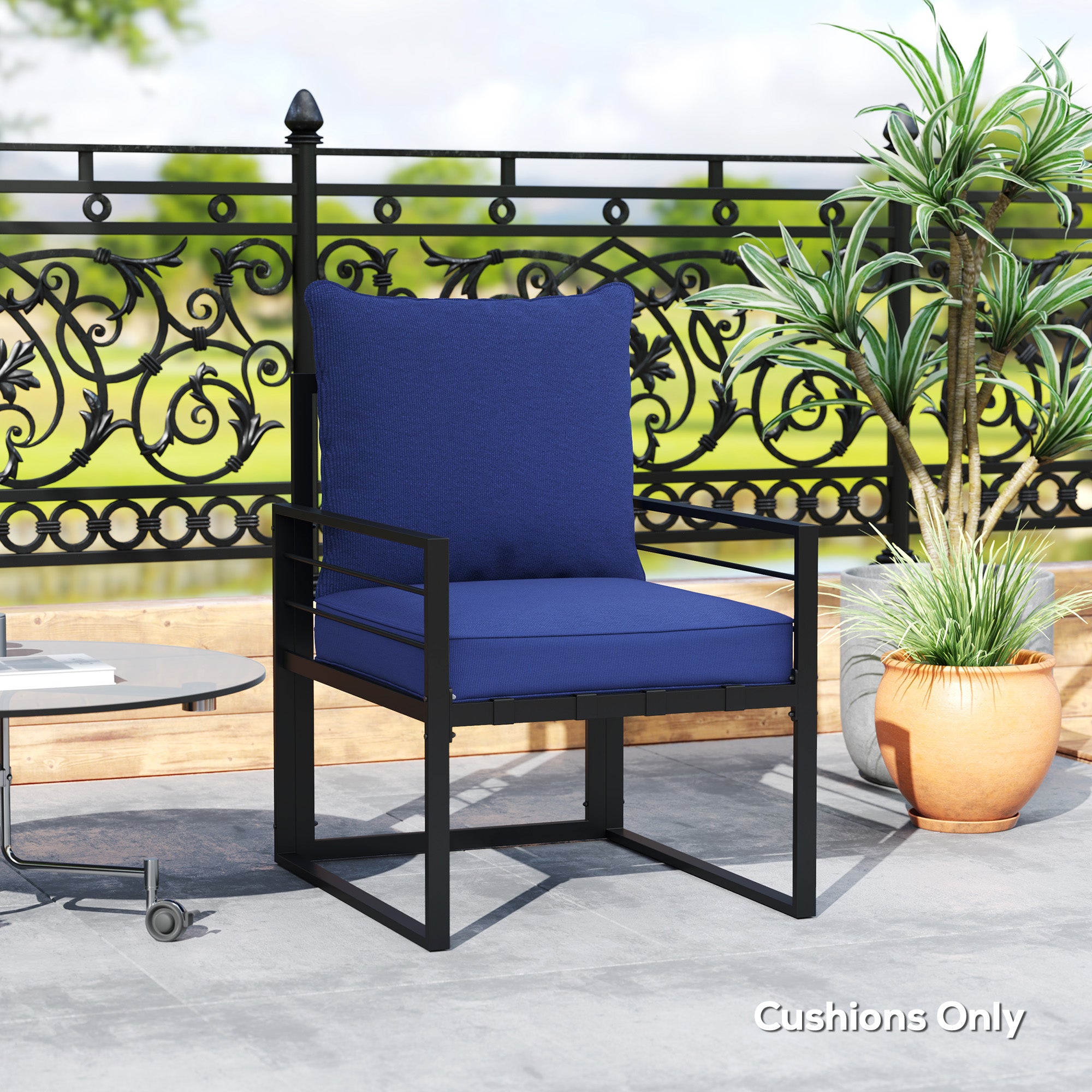 Patio Chair Cushions, Thick Deep Seat Outdoor Seat Cushion with Back Cushion, Dark Blue Patio Chair Cushions at Gallery Canada