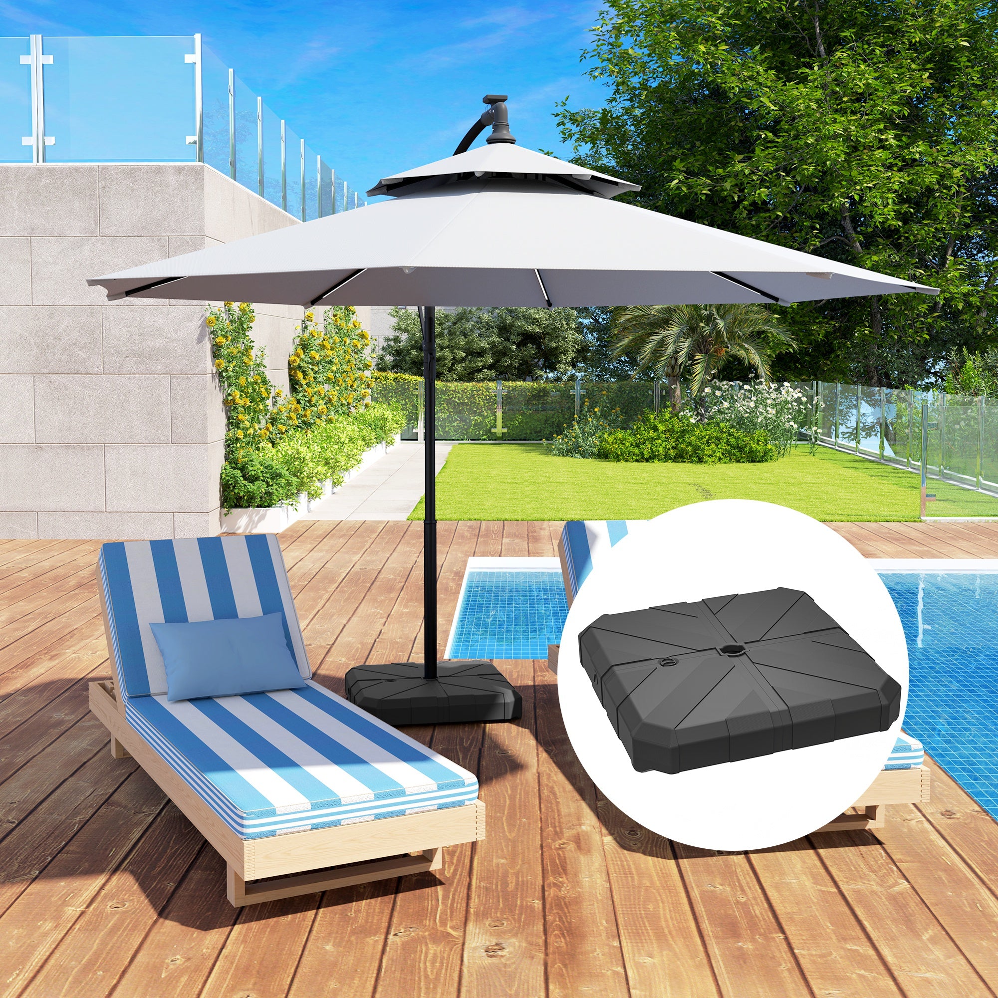 Square Patio Umbrella Base Weight, Heavy Duty Cantilever Offset Umbrella Base, Filled Up to 143lbs with Stand or 130lbs with Water for Garden Poolside, Black Umbrella Bases at Gallery Canada