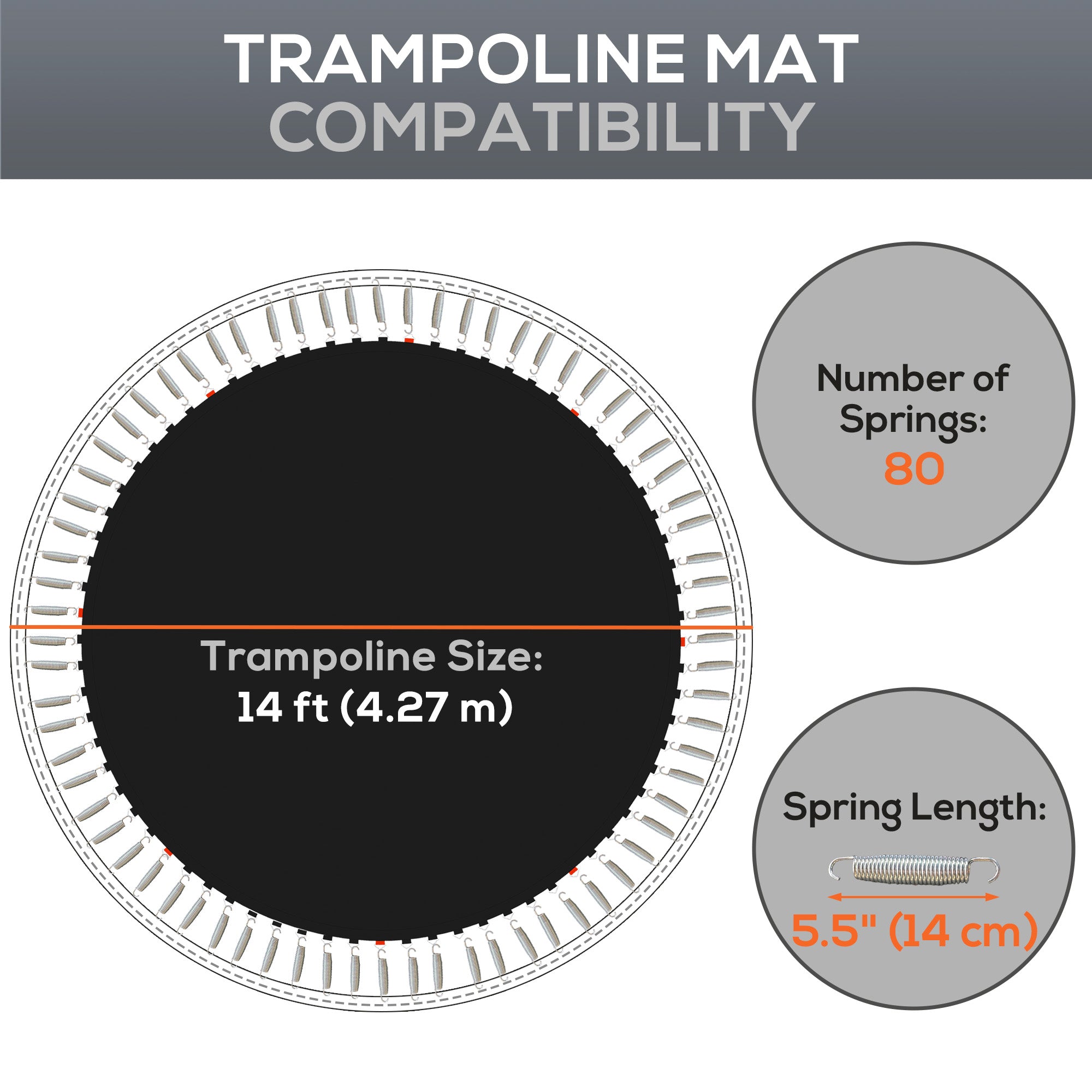 Trampoline Replacement Mat, Fits 14' Trampoline w/ 80 V-Hooks &; 5.5