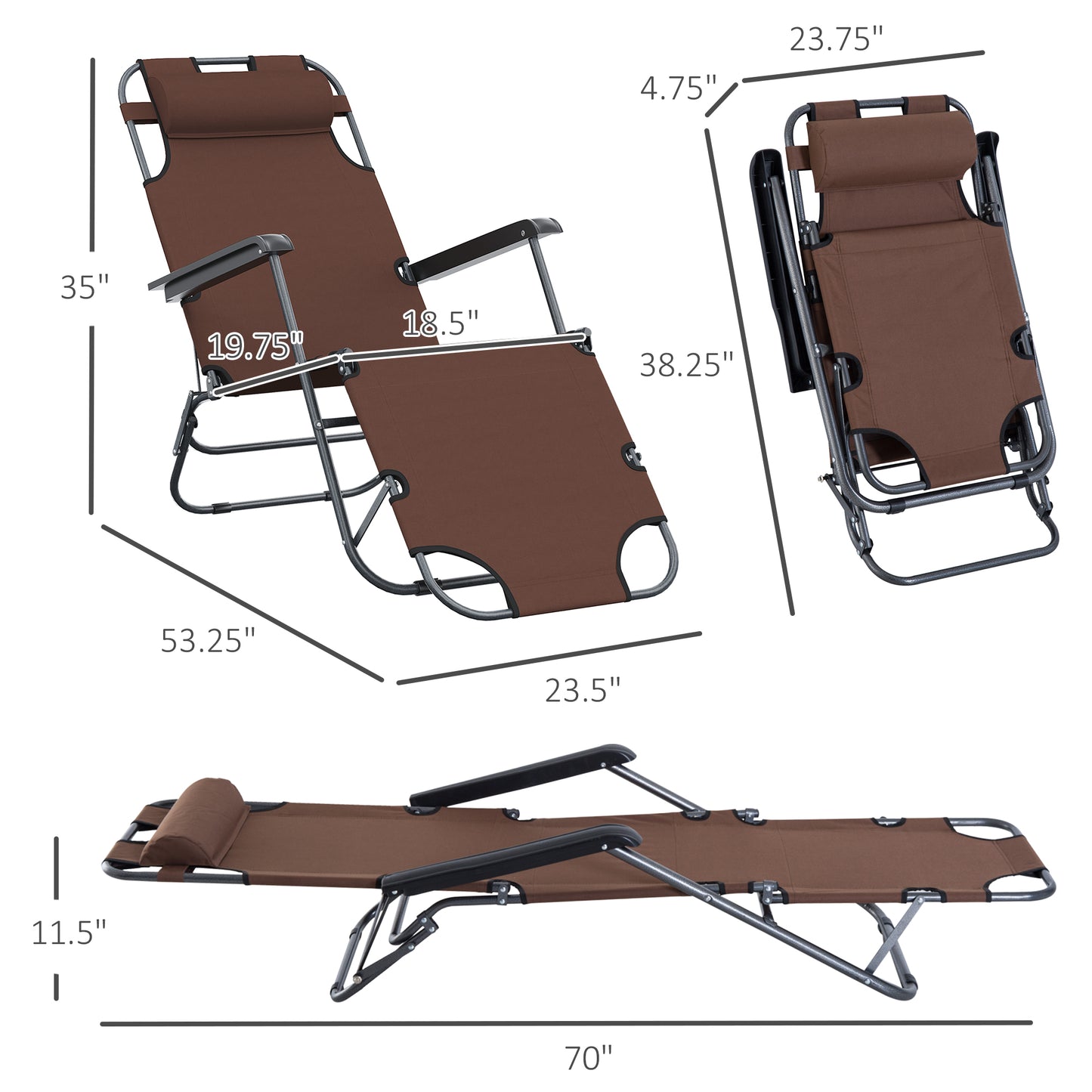 Adjustable Zero Gravity Recliner with Headrest and Storage Pocket, Brown Lounger Chairs   at Gallery Canada