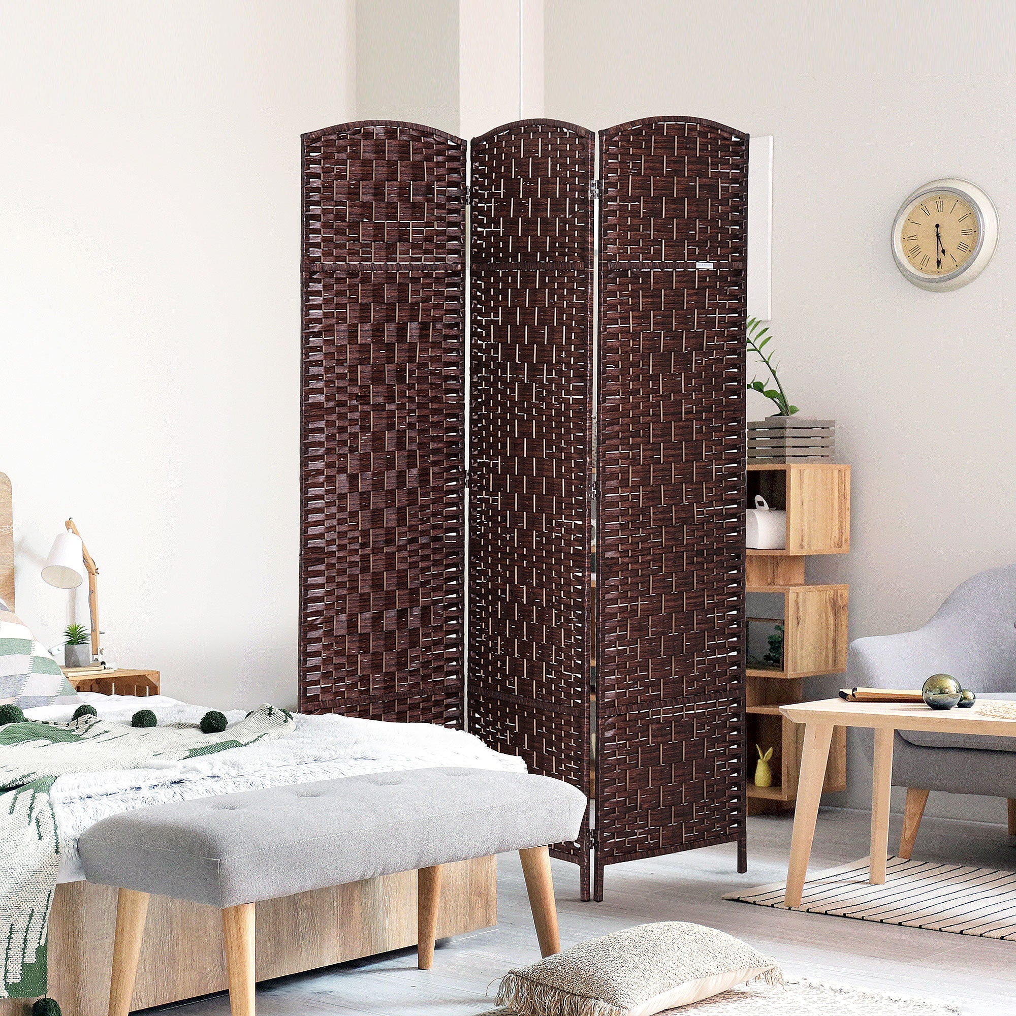 6ft Folding Room Divider, 3 Panel Wall Partition with Wooden Frame for Bedroom, Home Office, Brown Room Dividers   at Gallery Canada