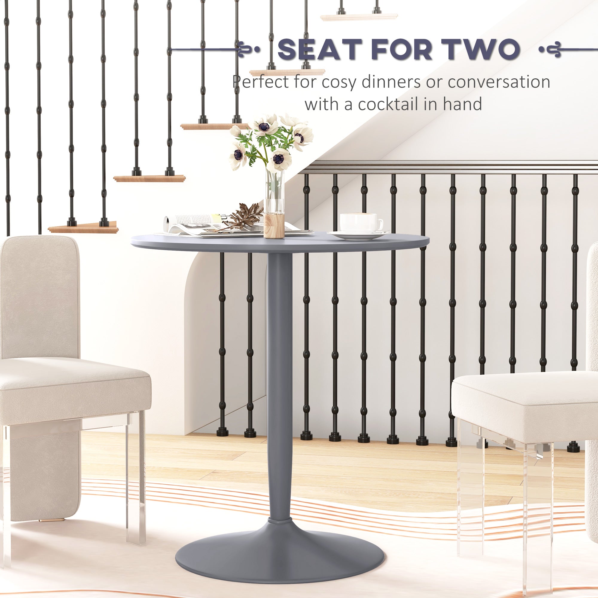 Modern Kitchen Table for 2, Round Dining Table with Steel Base for Living Room, Dining Room, Grey Dining Chairs   at Gallery Canada