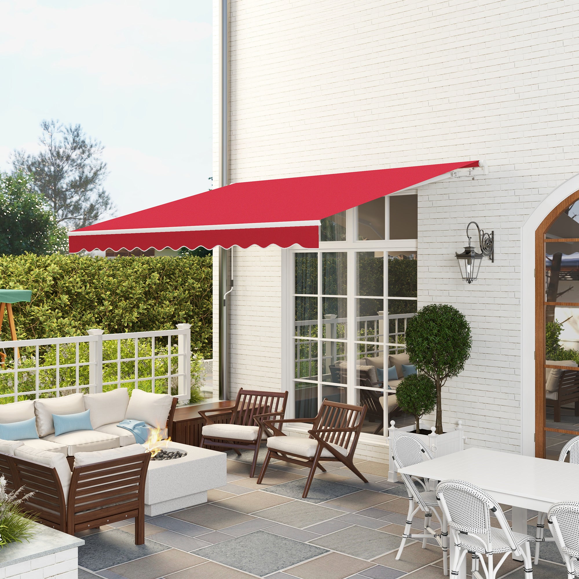 12' x 10' Retractable Awning Patio UV Resistant Fabric and Aluminum Frame for Deck, Balcony, Yard, Wine Red Deck Awnings at Gallery Canada
