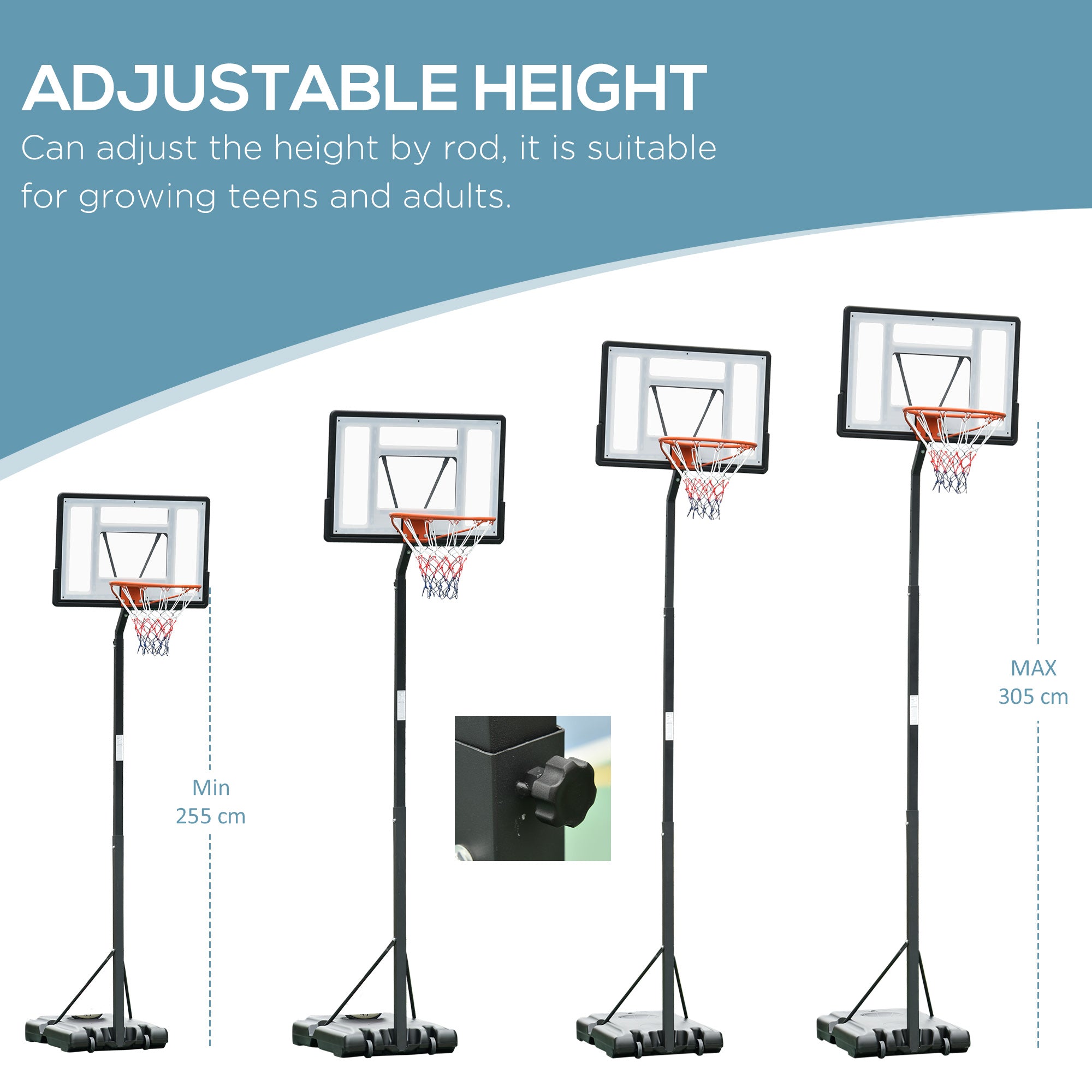 Portable Basketball Hoop Stand with Wheels, Height Adjustable 8FT-10FT for Outdoor Use, Black Basketball   at Gallery Canada