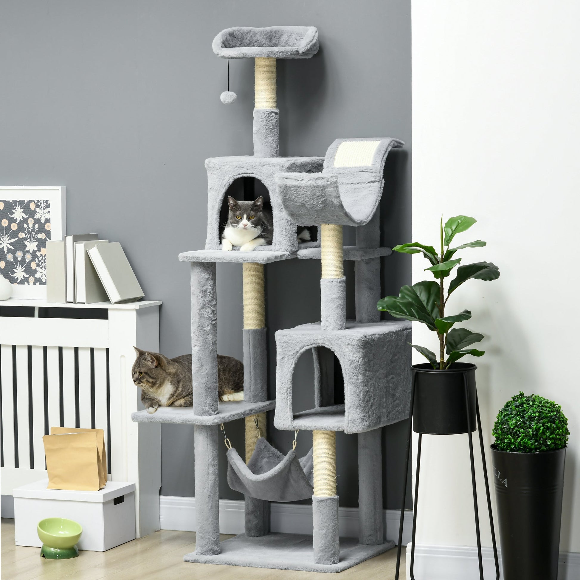 Tall Cat Tree for Indoor Cats, 70" Multi-Level Cat Tower with Hammock, Cat Bed, Cat Condo with Sisal Scratching Posts, Bluish Grey Cat Towers   at Gallery Canada