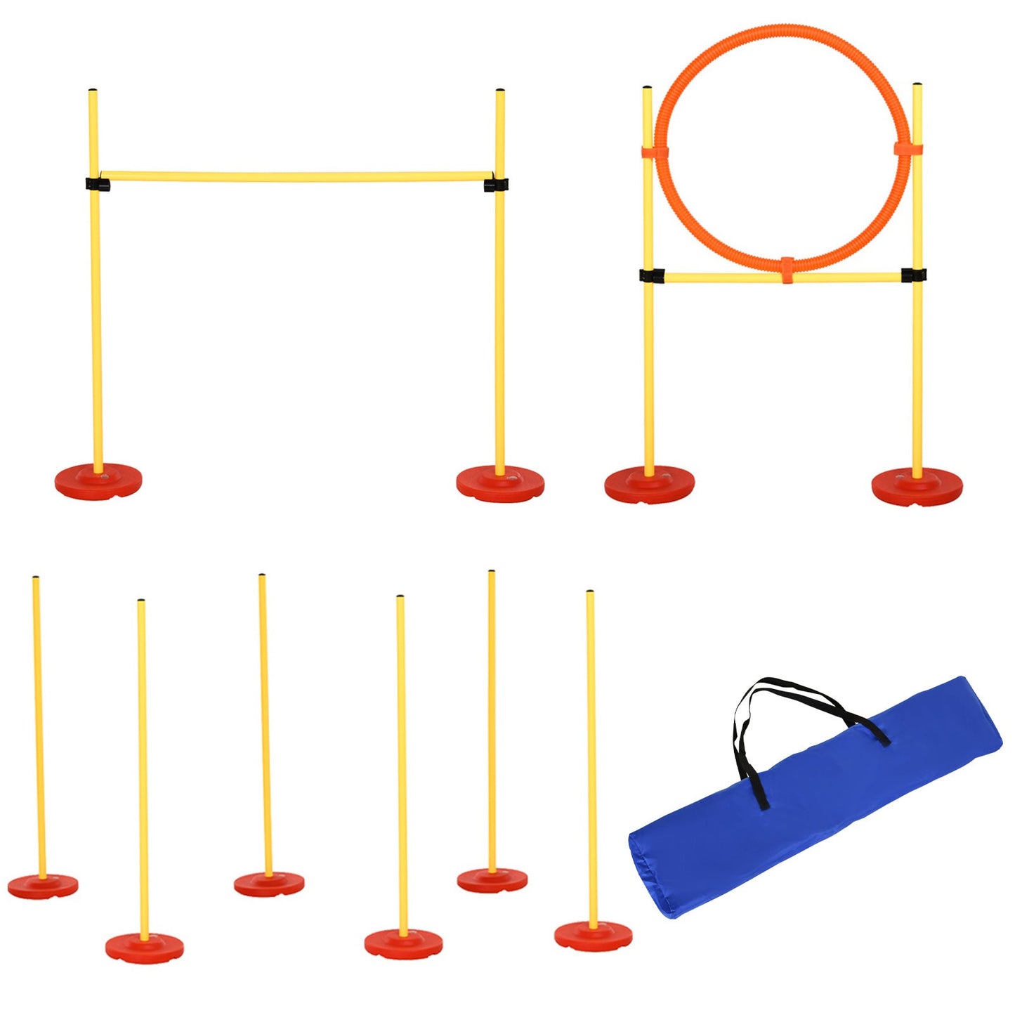 3PCs Portable Pet Agility Training Obstacle Set for Dogs w/ Adjustable Weave Pole, Jumping Ring, Adjustable High Jump Dog Agility Training Equipment Yellow  at Gallery Canada