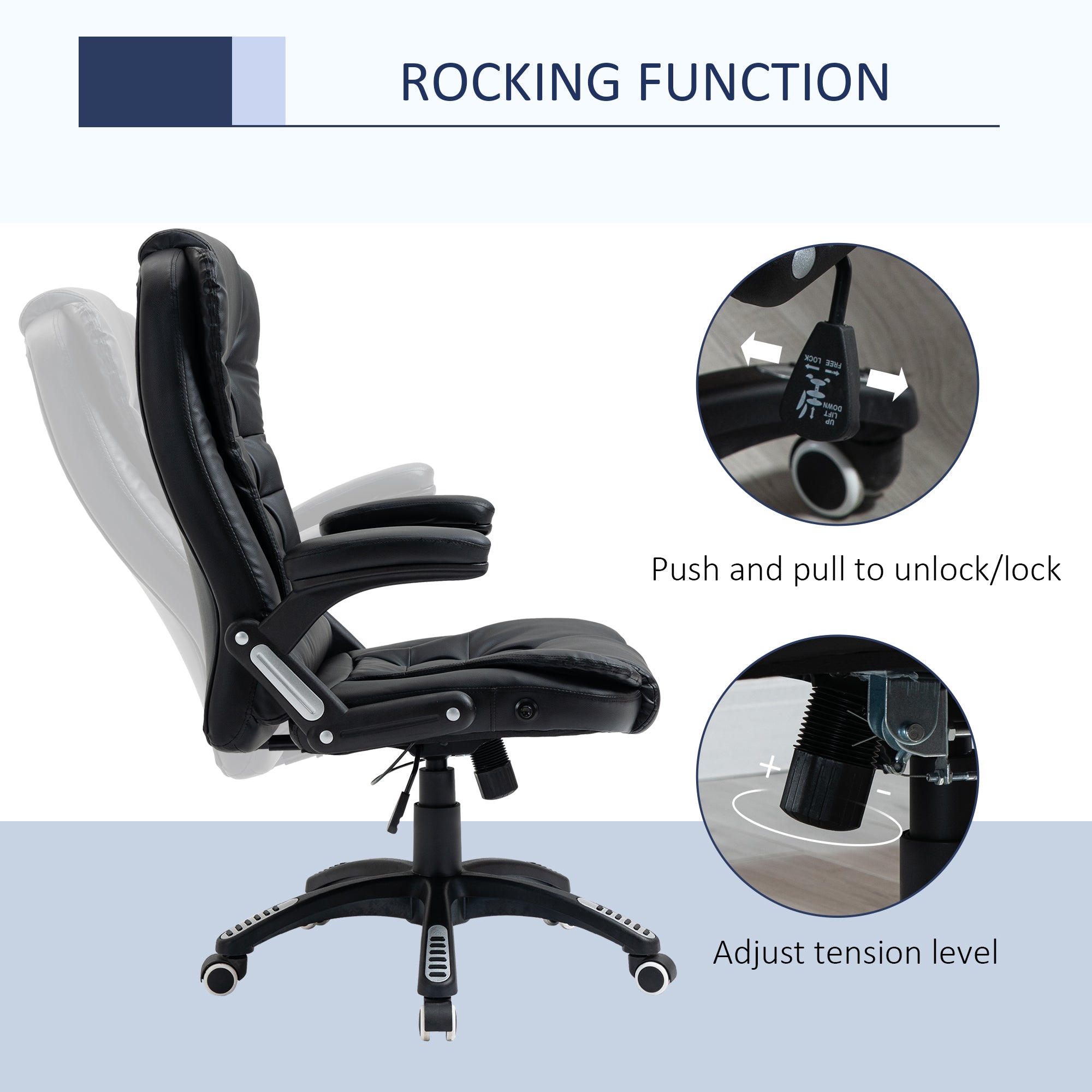 Executive Chair PU Leather Recliner Office Chair, with Swivel Wheels, Arm, Adjustable Height, High Back, Black Executive & Manager Chairs at Gallery Canada
