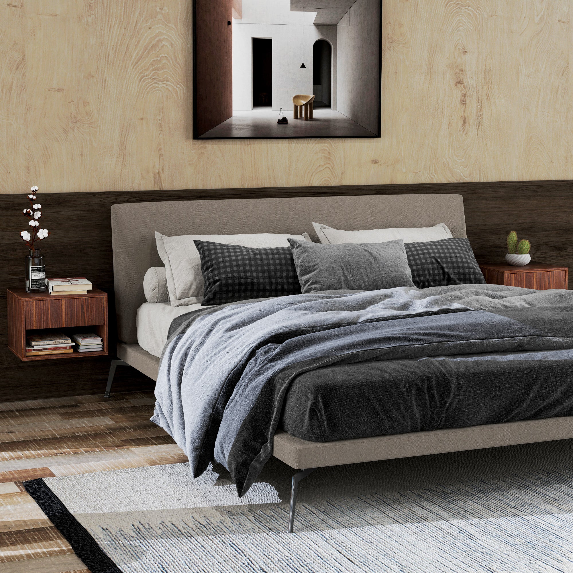 Floating Nightstand Set of 2, Wall Mounted Bedside Table with Drawer for Bedroom, Brown Bedside Tables at Gallery Canada