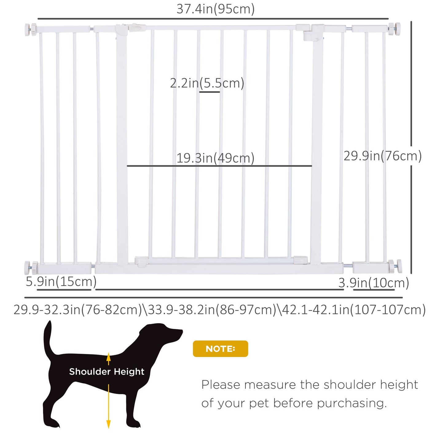 Pressure Fit Dog Gate Pet Barrier for stairs doorway, 29.9''- 42.1'' Width White Houses, Kennels & Pens   at Gallery Canada