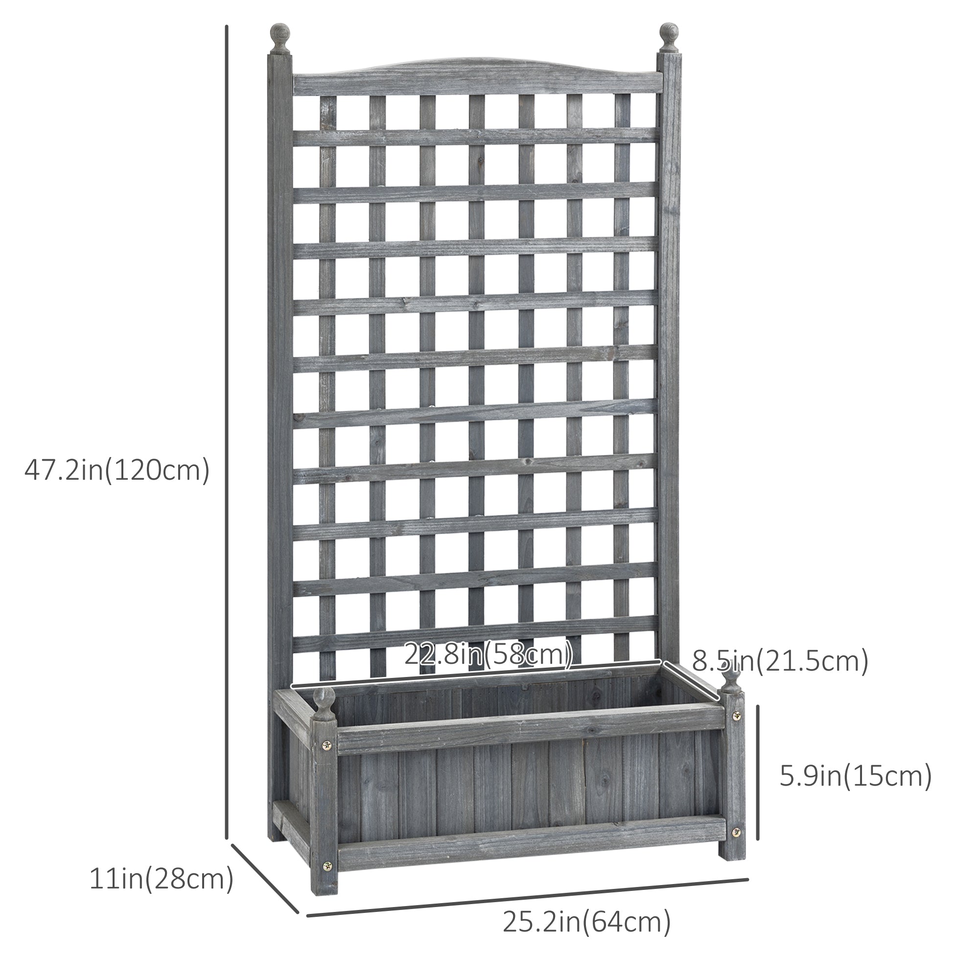 Wood Planter Box with Trellis for Climbing Vines, 25.2