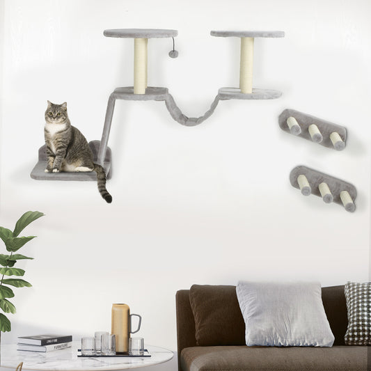 3PCs Cat Wall Shelves w/ Scratching Post, Perches, Steps, Ladder, Light Grey Cat Climbing Wall   at Gallery Canada