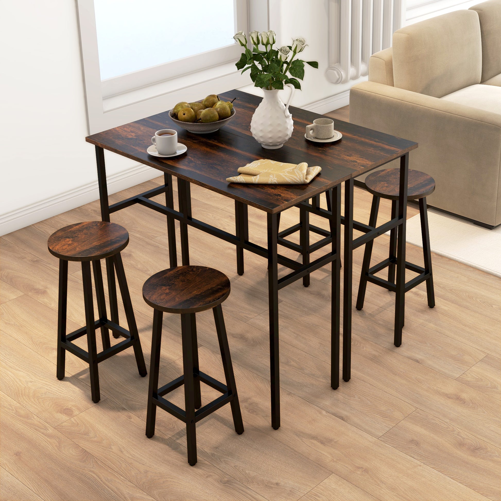 Bar Table Set of 6 Bar Table and Stools for 4 2 Breakfast Tables and 4 Stools for Living Room Dining Room Rustic Brown Bar Sets   at Gallery Canada