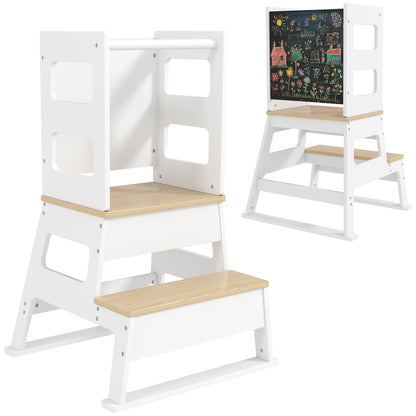 2 in 1 Toddler Tower Kitchen Helper w/ Chalkboard, Safety Rail, for Counter, Bathroom, Sink, Kitchen, White Toddler & Kids Step Stools at Gallery Canada