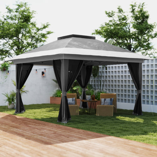 11.7' x 11.7' Pop Up Canopy Tent with Netting, UPF50+ Instant Sun Shelter with Wheeled Carry Bag and Sand Bags