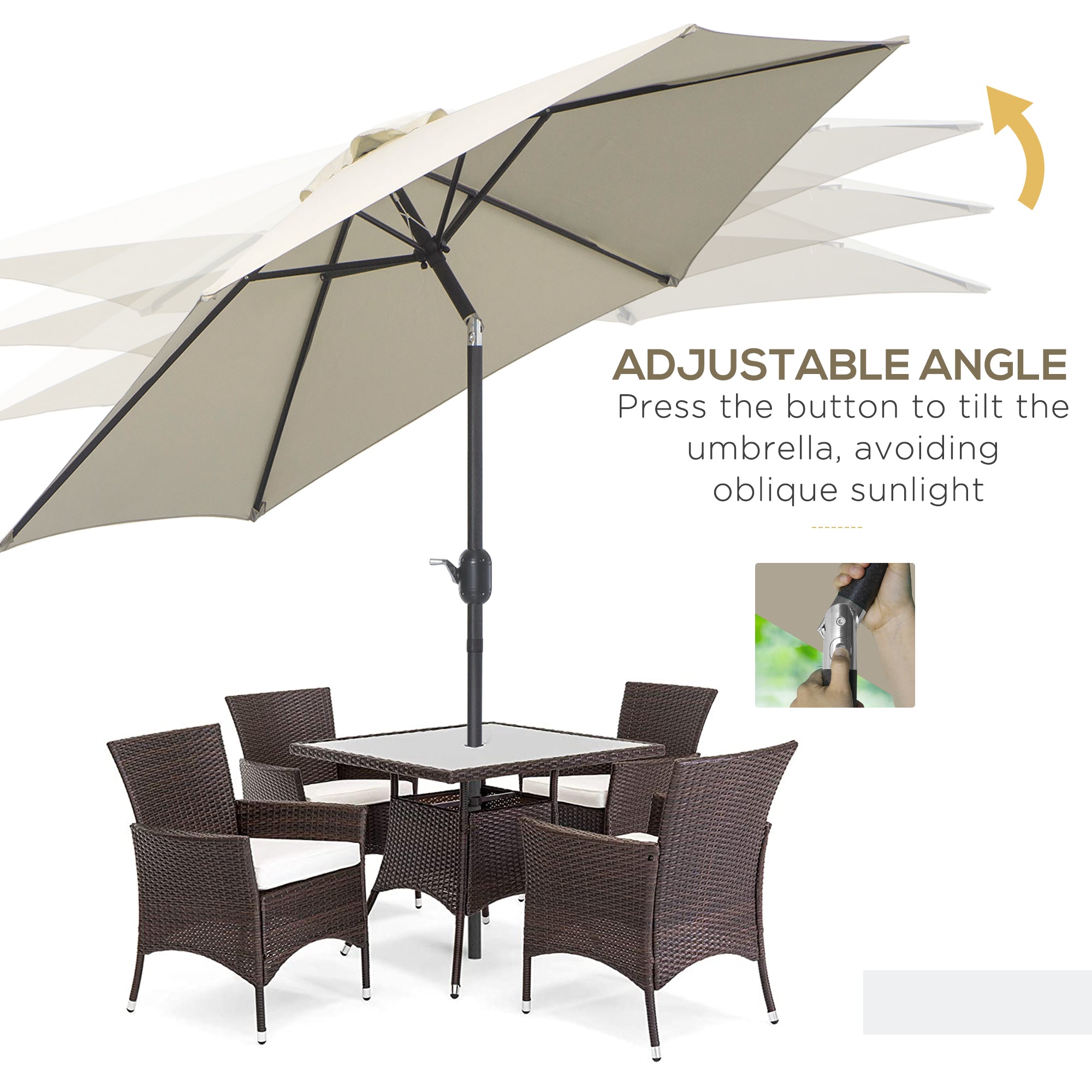 8.5' Round Aluminum Patio Umbrella 6 Ribs Market Sunshade Tilt Canopy w/ Crank Handle Garden Parasol Cream White Sun Umbrellas at Gallery Canada