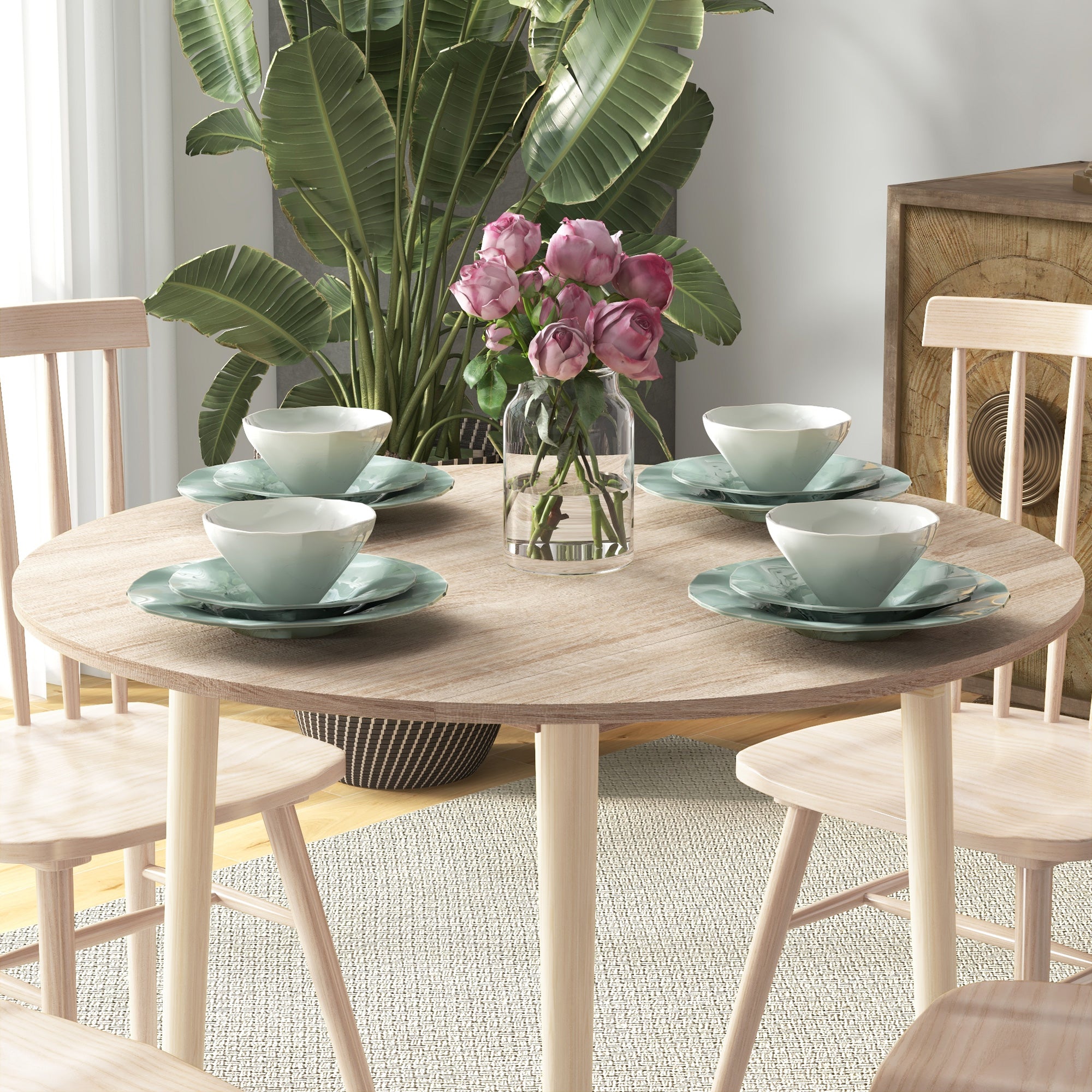 Folding Dining Table, Round Drop Leaf Kitchen Table for Small Spaces with Wood Legs, Oak Dining Tables at Gallery Canada