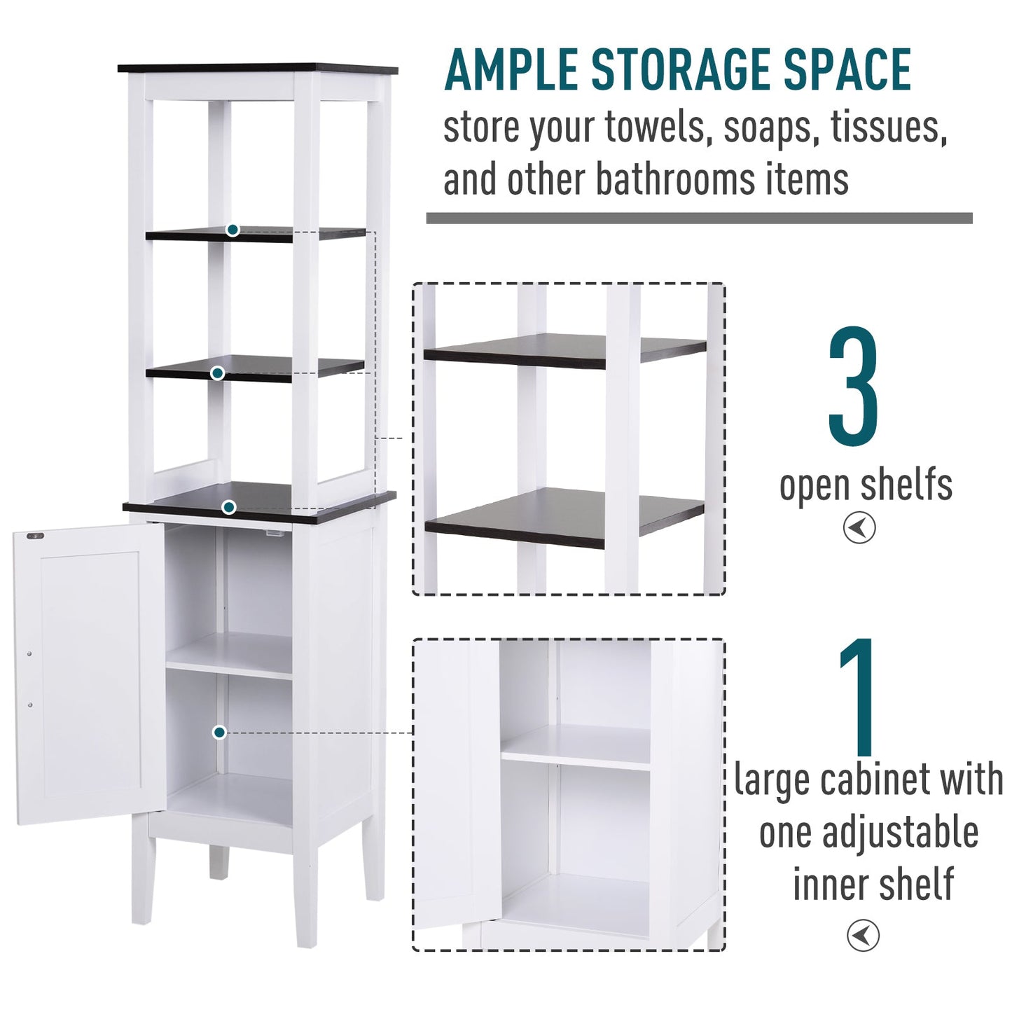 Tall Bathroom Cabinet Cupboard Storage Unit White Freestanding Shower Shelves Bathroom Cabinets   at Gallery Canada