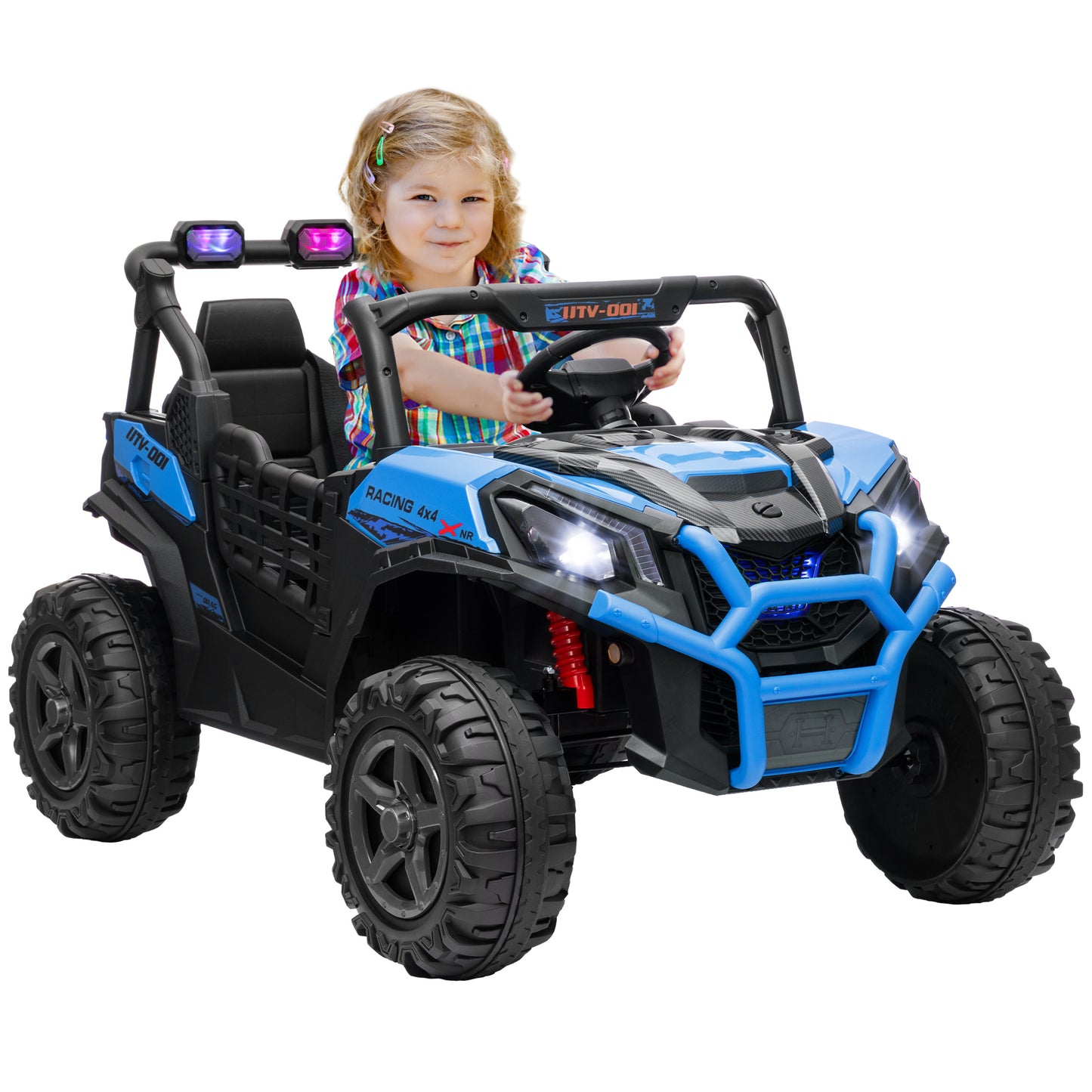 2 Seater 24V Electric Car for Kids w/ Remote Control, 3 Speed, LED Lights, Music, Horn, Spring Suspension, Blue Electric Toy Cars Blue  at Gallery Canada