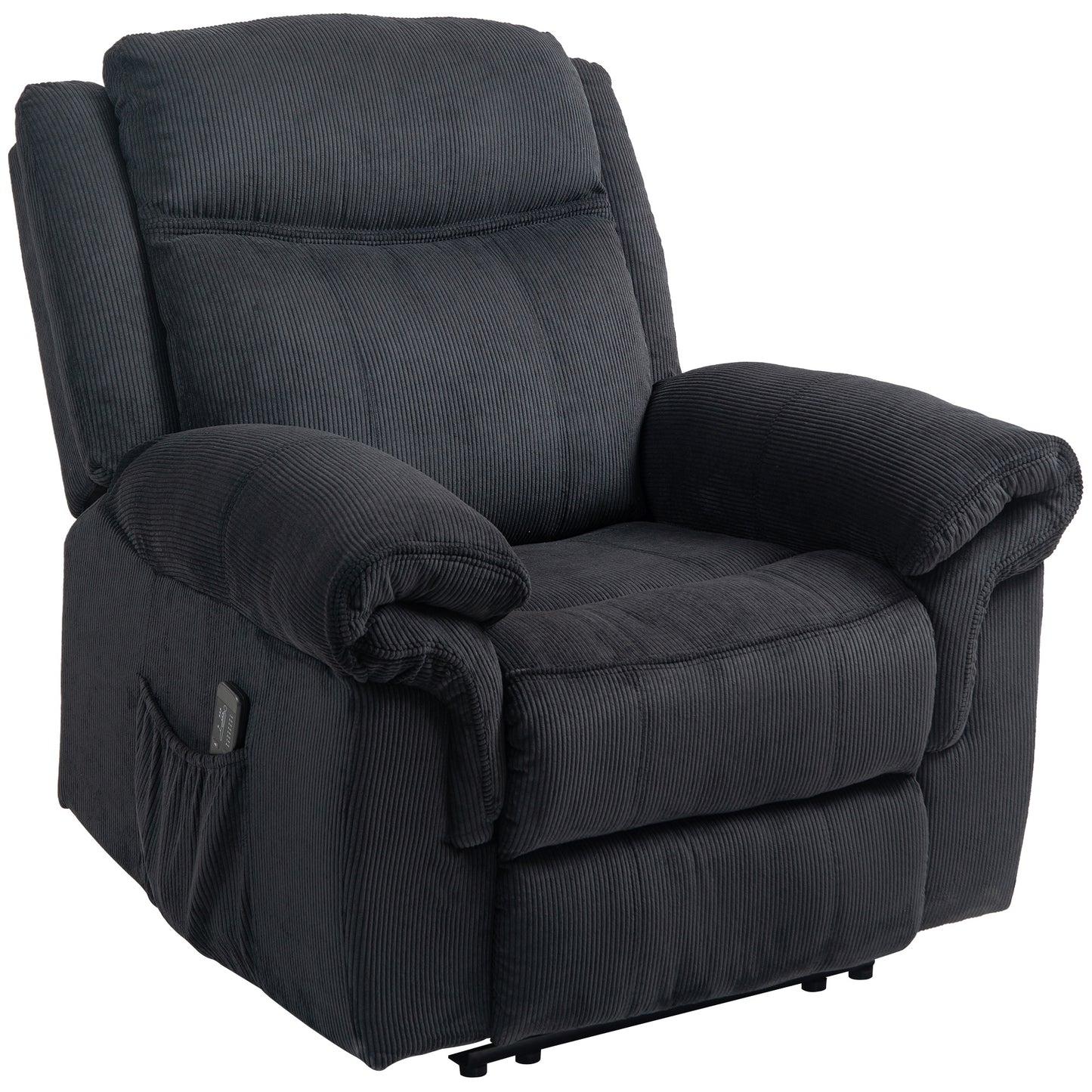 Manual Recliner Chair with Vibration Massage, Side Pockets, Corduroy Reclining Chair for Living Room, Black Sofas & Reclining Chairs at Gallery Canada