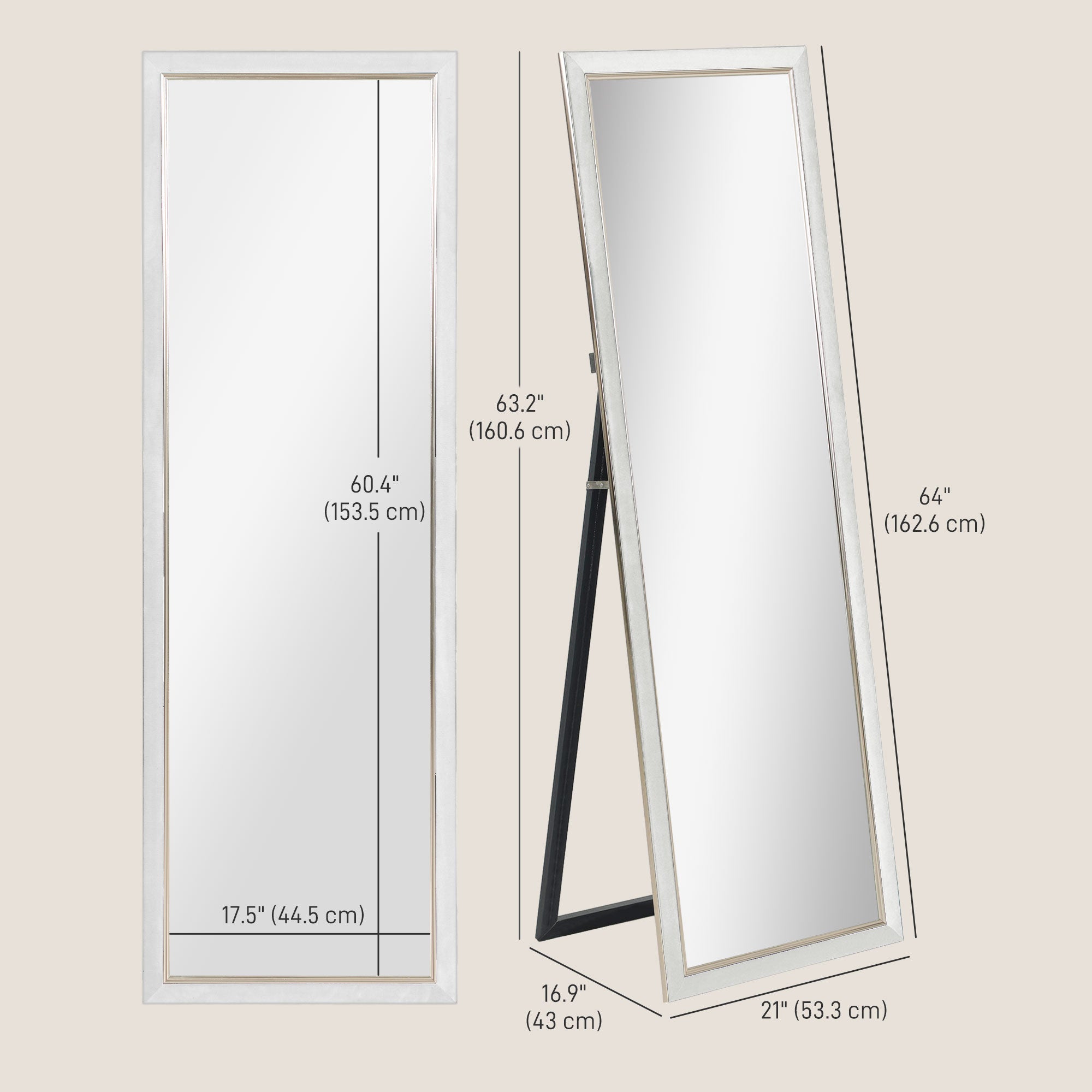 Floor Standing Mirror, Full Body Mirror, Free Standing, Leaning or Wall Mirror with Frame for Bedroom, White Full Length Mirrors   at Gallery Canada