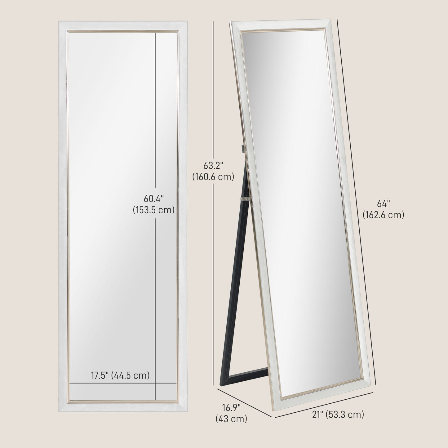 Floor Standing Mirror, Full Body Mirror, Free Standing, Leaning or Wall Mirror with Frame for Bedroom, White Full Length Mirrors   at Gallery Canada