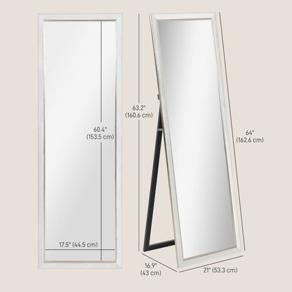 Floor Standing Mirror, Full Body Mirror, Free Standing, Leaning or Wall Mirror with Frame for Bedroom, White Full Length Mirrors   at Gallery Canada