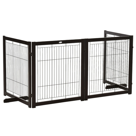 Wooden Foldable Small &; Medium-Sized Dog Gate 4 Panel with Support Feet Pet Fence Freestanding Safety Barrier for House Doorway Stairs Coffee - Gallery Canada