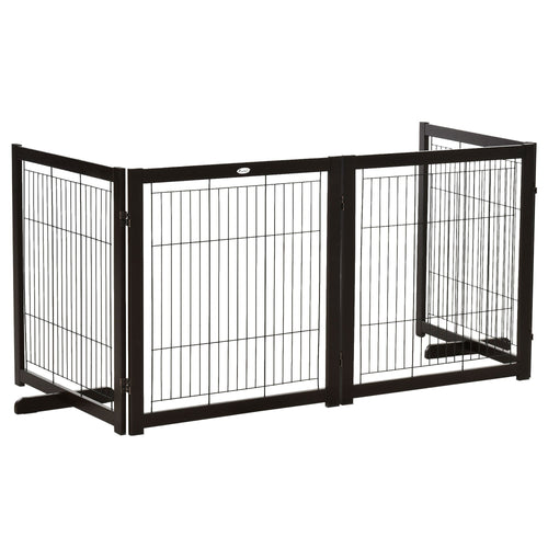 Wooden Foldable Small &; Medium-Sized Dog Gate 4 Panel with Support Feet Pet Fence Freestanding Safety Barrier for House Doorway Stairs Coffee