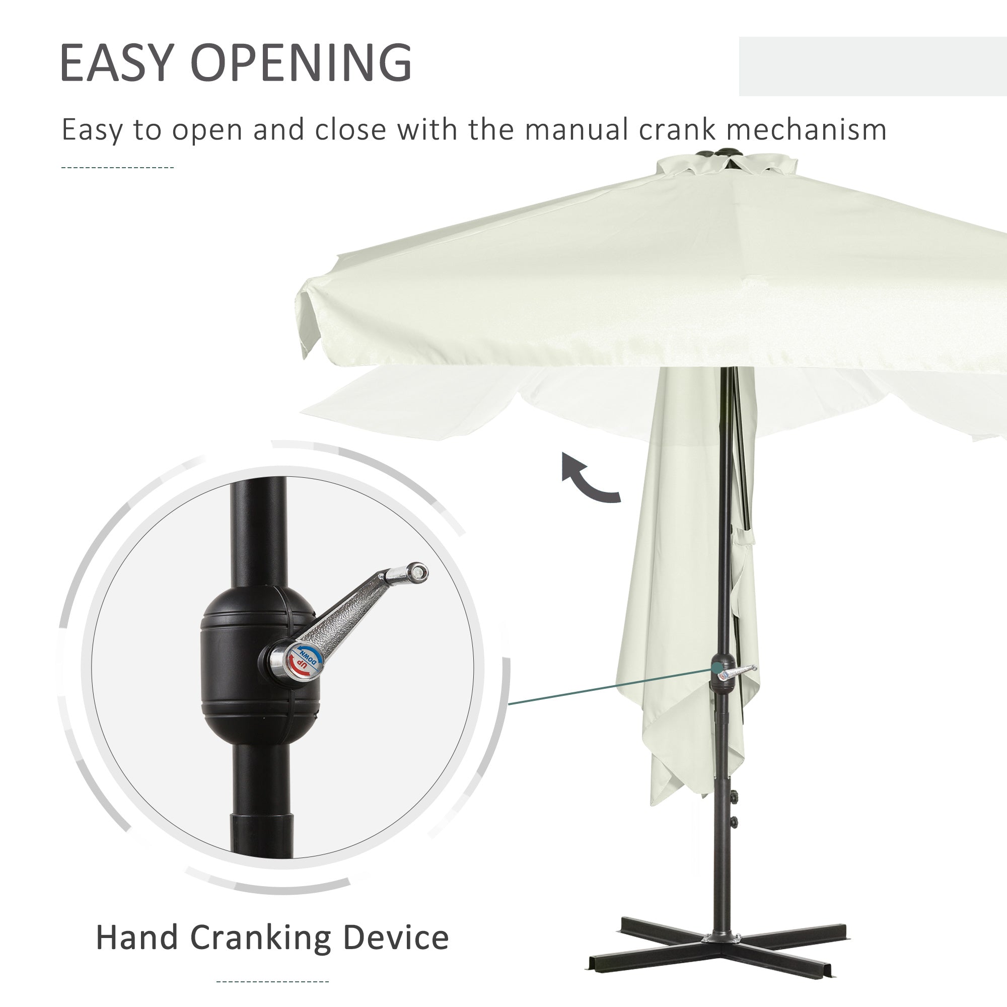 7.5ft Half Umbrella Semi Round Patio Parasol with Crank Handle, Top Vent for Garden, Balcony- NO BASE INCLUDED, Cream Sun Umbrellas   at Gallery Canada