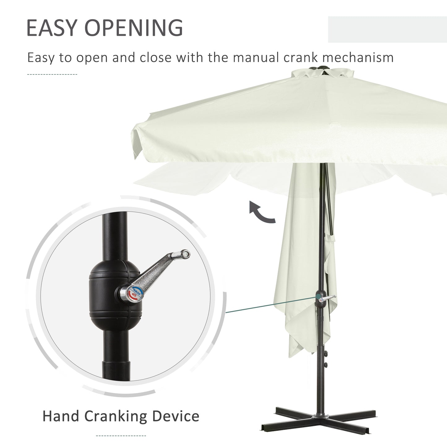 7.5ft Half Umbrella Semi Round Patio Parasol with Crank Handle, Top Vent for Garden, Balcony- NO BASE INCLUDED, Cream Sun Umbrellas   at Gallery Canada