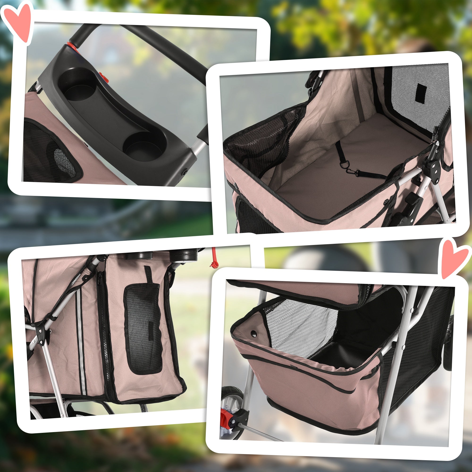 4 Wheel Dog Pet Stroller Dog Cat Carrier Folding Sunshade Canopy with Brake, Brown Dog Bike Trailers & Strollers at Gallery Canada