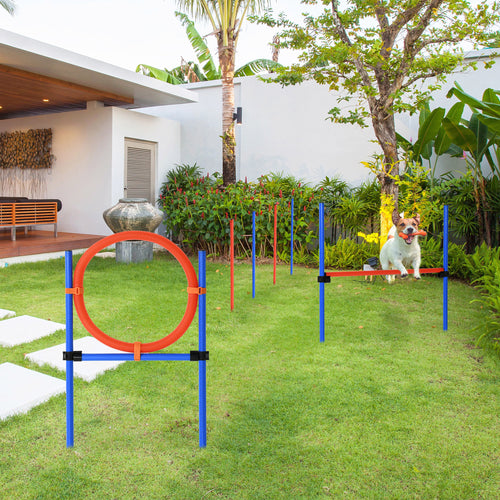 Dog Pet Agility Training Kit High Jump Weave Pole Ring Obedience Training Set Adjustable Equipment Portable