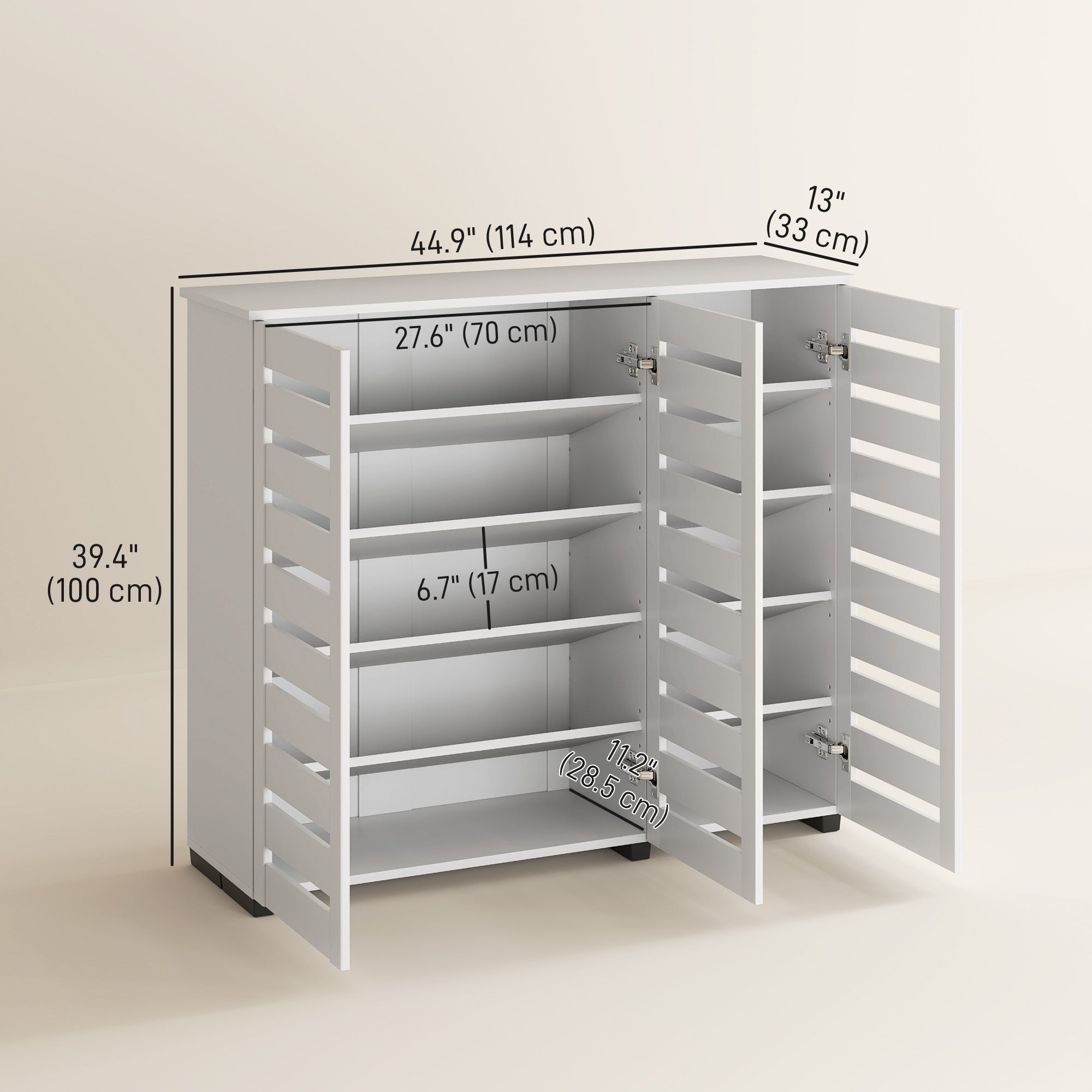 Narrow Shoe Cabinet with Slatted Doors, Adjustable Shelves for 20 Pairs of Shoes, Shoe Cabinet for Entryway, White Shoe Storage Cabinets & Racks at Gallery Canada